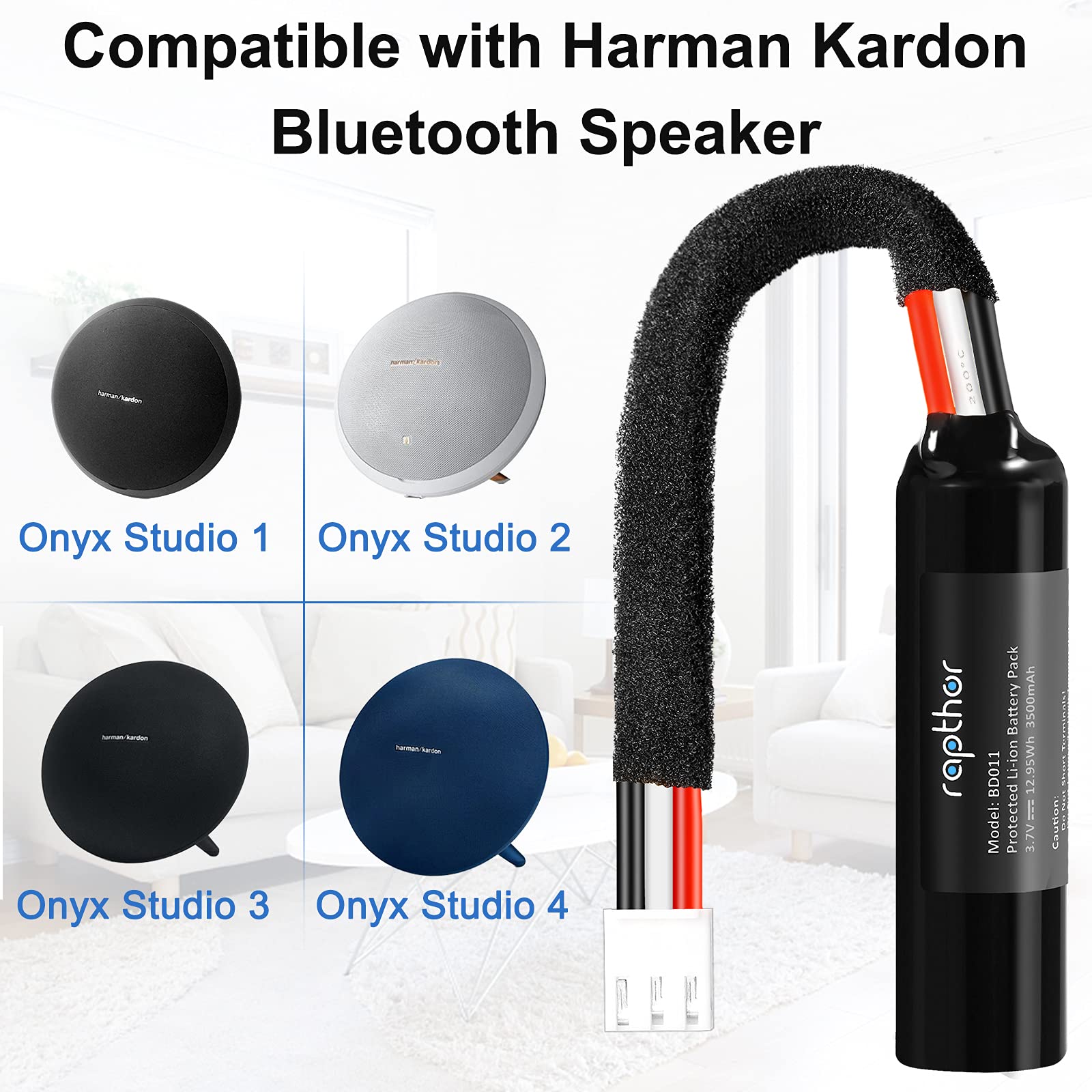 Rapthor 3500mAh Replacement Battery for Harman Kardon Onyx Studio 1 2 3 4 - High Capacity Rechargeable Li-ion Battery for Wireless Bluetooth Speakers | Perfect for Home, Outdoor, Travel & Party Use