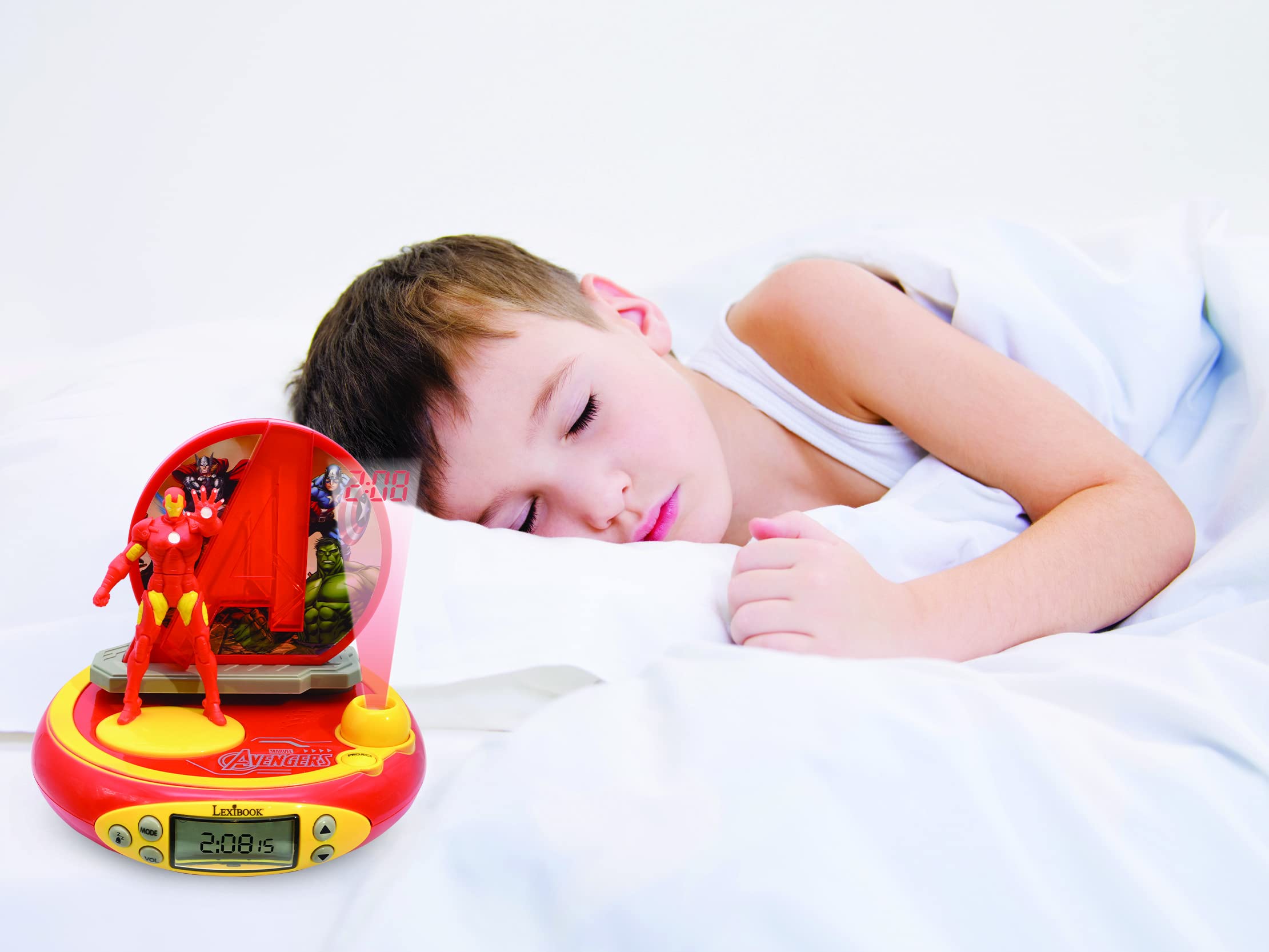 Lexibook Iron Man RP510AV Alarm Clock Radio with Projector & Electronic Games - Perfect for Kids' Bedrooms, Home Decor, and Marvel Superhero Fans