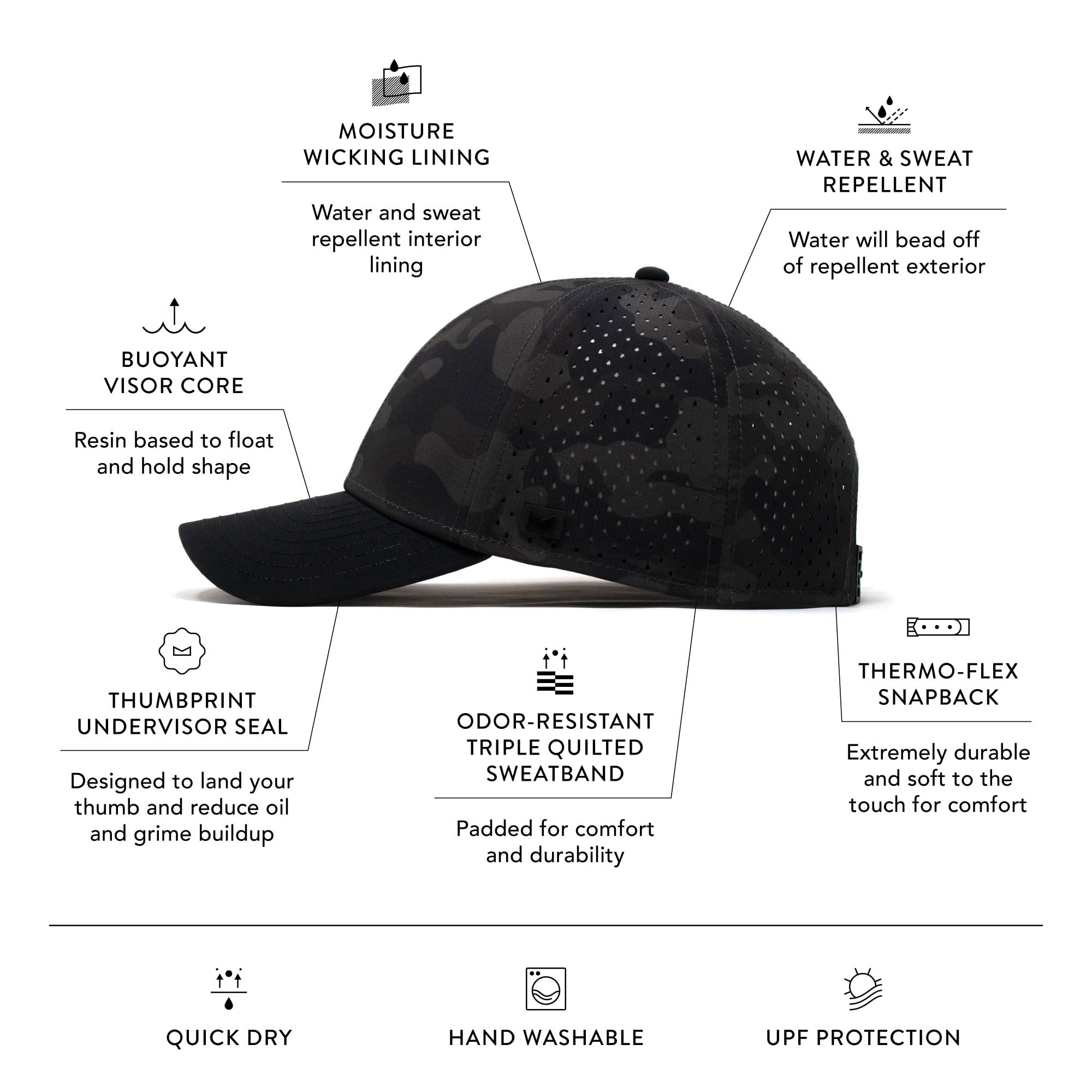 Melin A-Game Hydro Performance Snapback Hat - Water-Resistant Baseball Cap for Men & Women - Perfect for Golf, Running, Workouts & Outdoor Activities