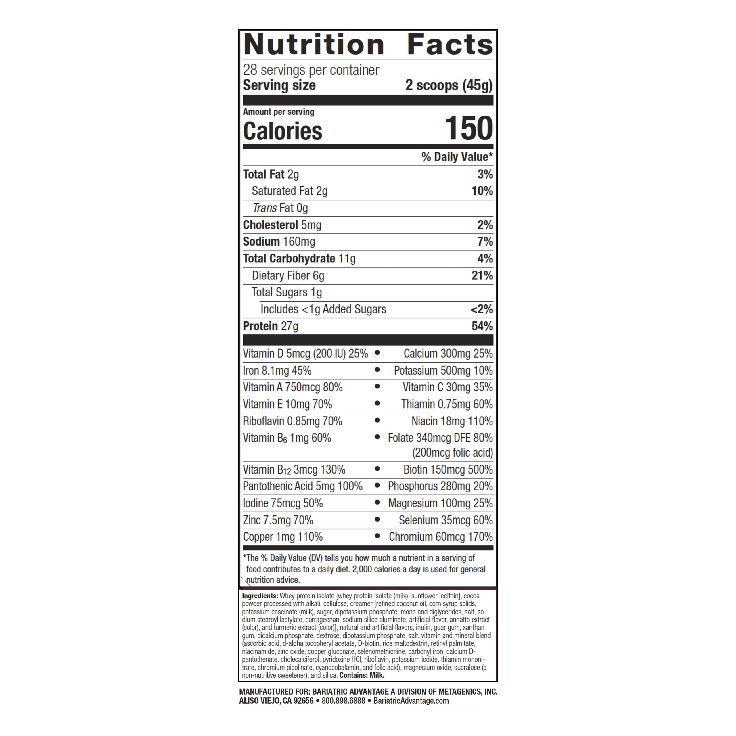 Bariatric Advantage High Protein Meal Replacement Shake - Whey Isolate Protein Powder for Weight Loss Surgery Patients (Gastric Bypass & Sleeve Gastrectomy) - 27g Protein, Lactose Free, Chocolate Flavor - 28 Servings - Post-Surgery Nutrition & Healthy Meal Replacement