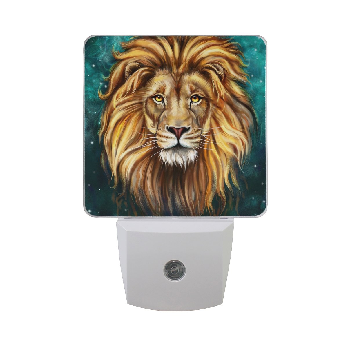 2 Pack Lion Head Glitter LED Night Light with Dusk to Dawn Sensor - Plug in Animal Night Lamp for Home Decor, Kids Room & Nursery Lighting