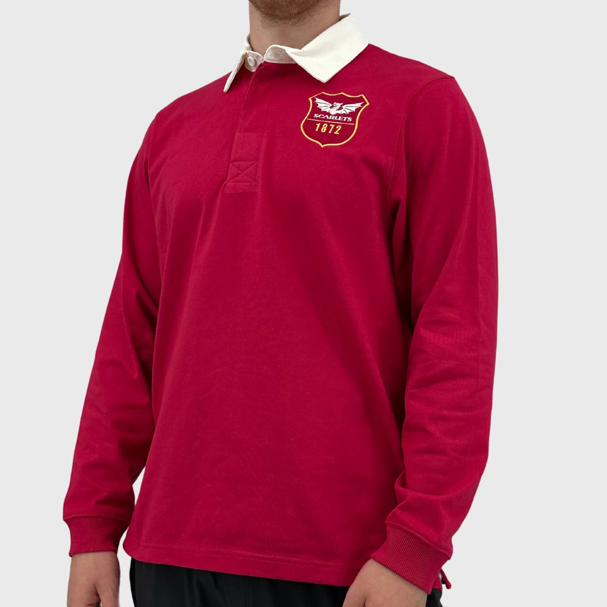 Castore Scarlets Retro Long Sleeve Rugby Jersey - Vintage Rugby Shirt for Men - Breathable Sports Jersey for Rugby Fans & Collectors - Perfect for Game Day, Training, and Casual Wear