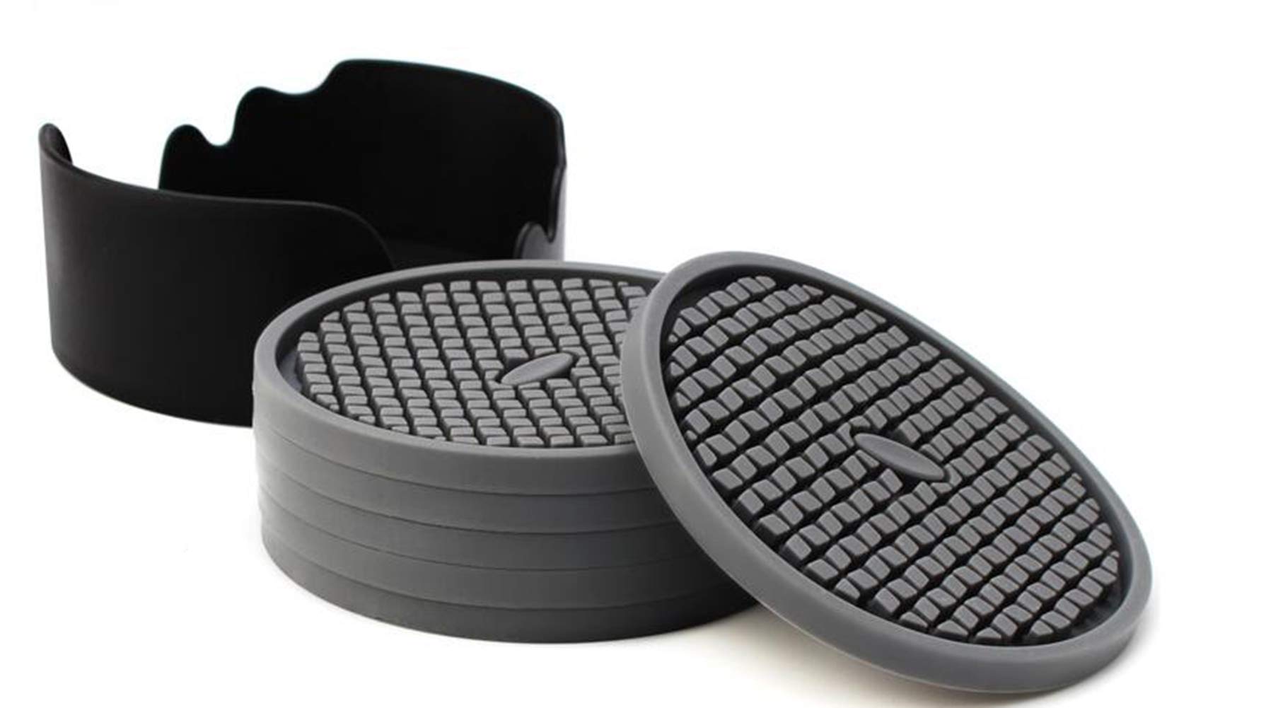 Premium Round Silicone Coasters Set of 6 - Heat Resistant, Non-Slip & Absorbent Drink Coasters with Storage Box - Perfect for Dining Table, Coffee Table & Home Decor (Gray)