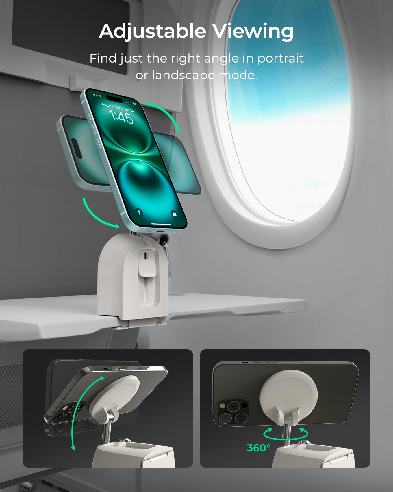 iOttie Treker Magnetic Airplane Phone Holder - 360° Swivel Head & Universal MagSafe/Qi2 Compatible for iPhone & Android | Car, Plane & Travel Essential Accessory