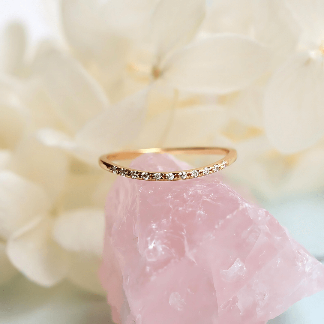 Black Zircon Half Eternity Pave Stacking Ring | HJ236 | Elegant Wedding Band, Anniversary Gift, Promise Ring for Women