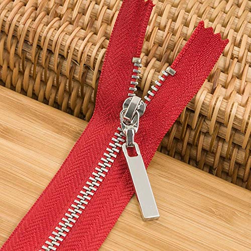 LY No. 3 Metal Zipper with Y Teeth & Copper Tooth - 12CM Red Zipper for Clothes, Leather Coats, Jacket Pockets & Bags - Durable Zipper Accessories for Tail Closure & Neckline Designs