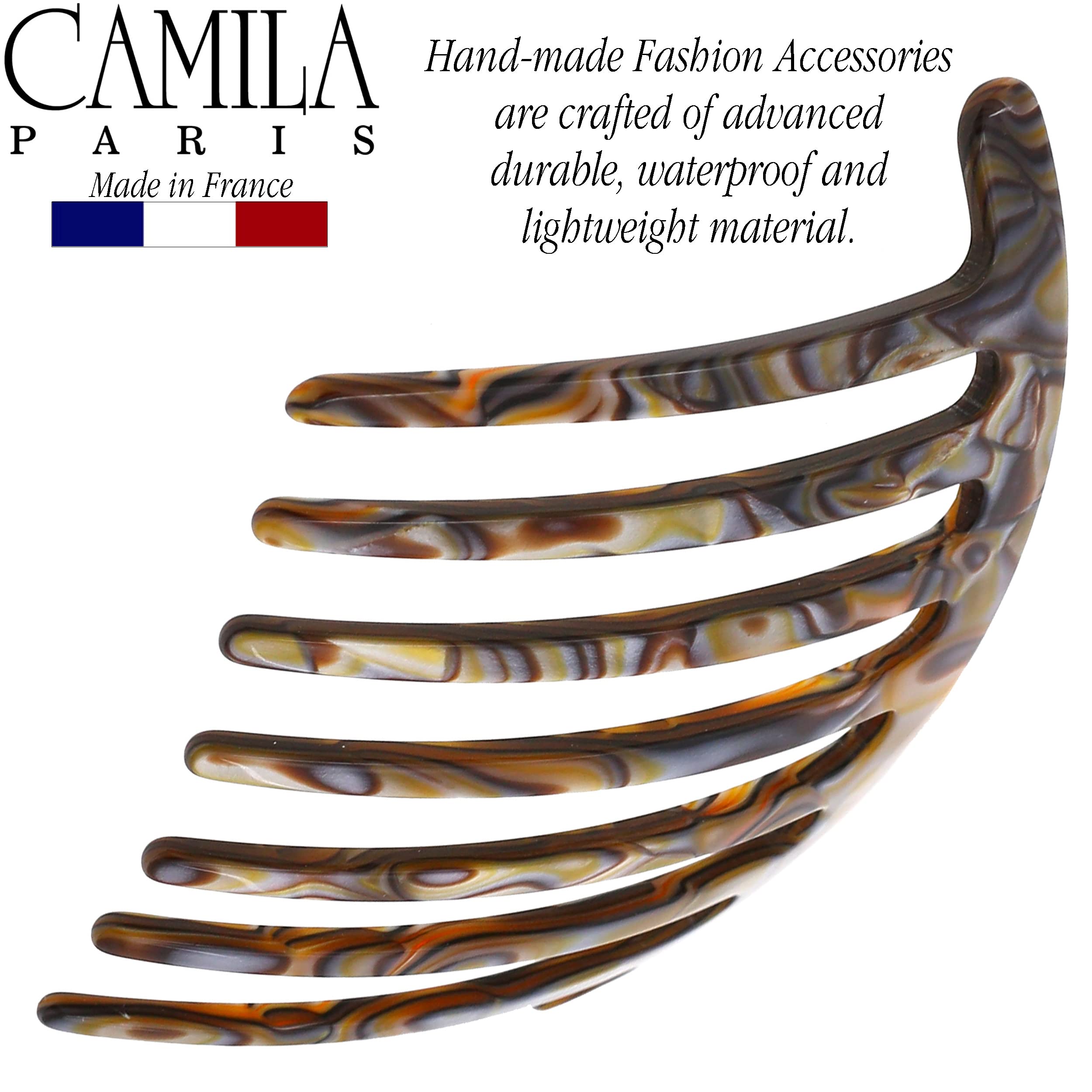 Camila Paris CP3186 French Handmade Side Comb - Rounded Onyx Hair Clip for Women | Strong Hold Hair Accessory for Bun, Chignon & Updo Styling | Perfect for Weddings, Parties & Formal Events | Made in France