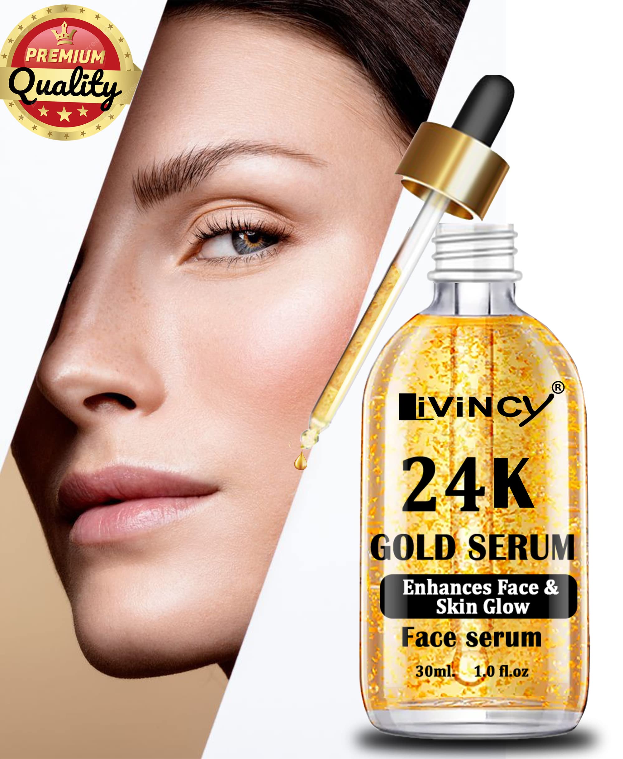 LIVINCY 24K Goldzan Serum - 99.9% Pure Gold Anti-Aging Face Serum for Wrinkles & Fine Lines | 30ml Luxury Skincare for Night & Day Use