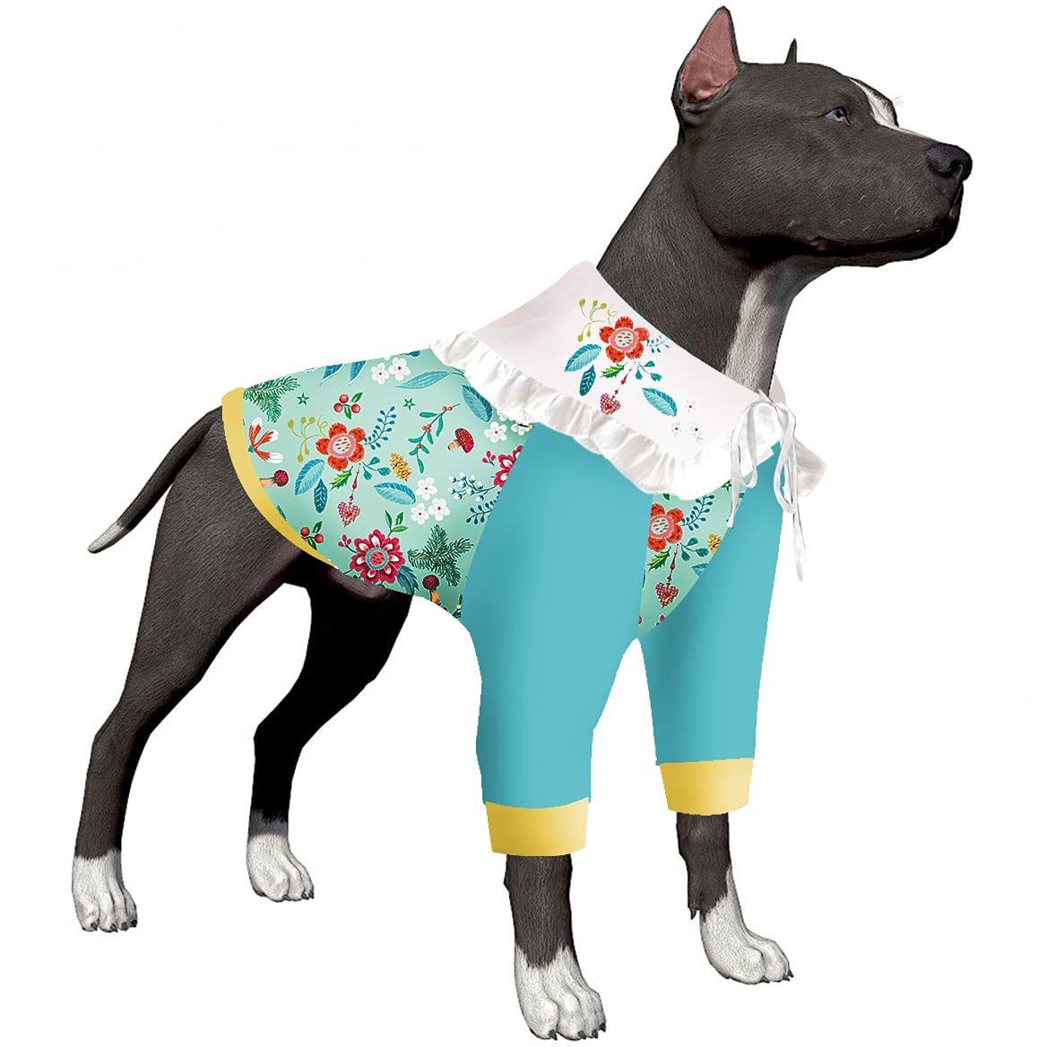 LovinPet Dog Shirts - Cute Wound Recovery T-Shirts for Large Dogs | Lightweight Stretchy Fabric with Green Stitching & Floral Print | Pitbull Pajamas & Dog Clothes | Perfect for Post-Surgery Care & Home Relaxation