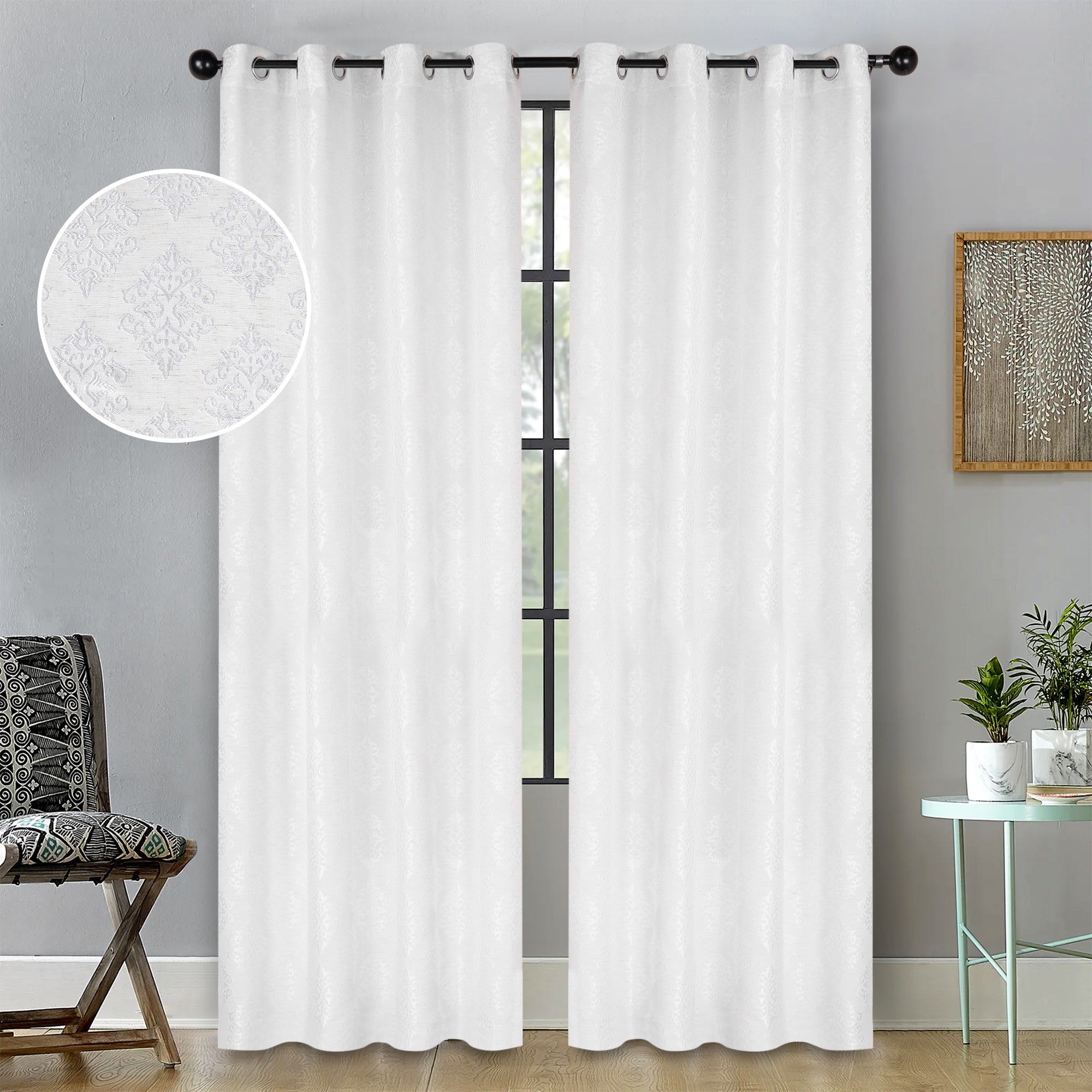 Venetian Damask Jacquard Curtain Panels Set of 2 - Luxury Window Treatments for Living Room & Bedroom