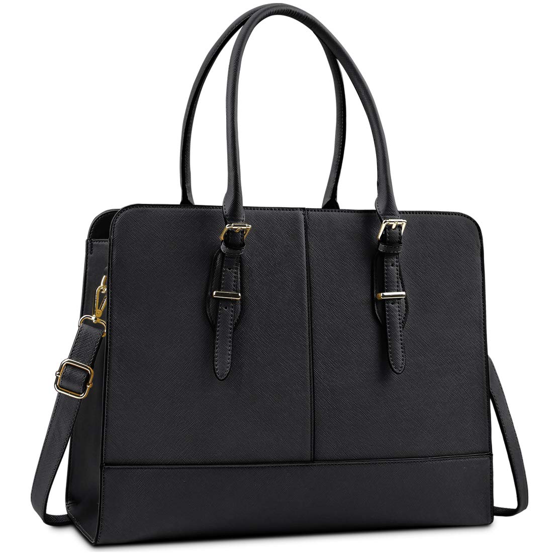 Stylish 15.6 Inch Leather Laptop Bag for Women - Professional Work Tote Handbag with Padded Compartment - Perfect for Office, Business Travel & College (Black)