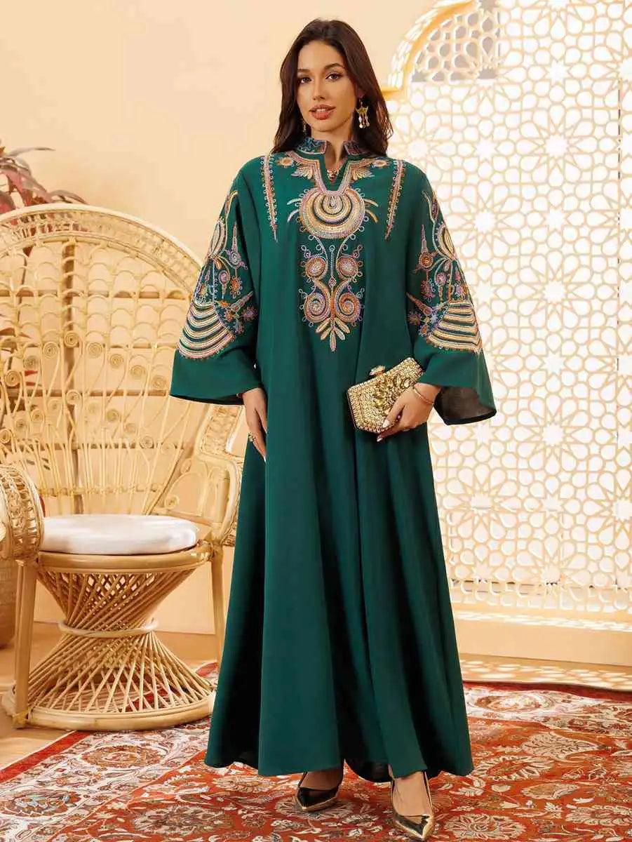 Elegant Rope Embroidery Eid Jalabiya Kaftan Dress for Women - Perfect for Eid Celebrations, Weddings & Special Occasions