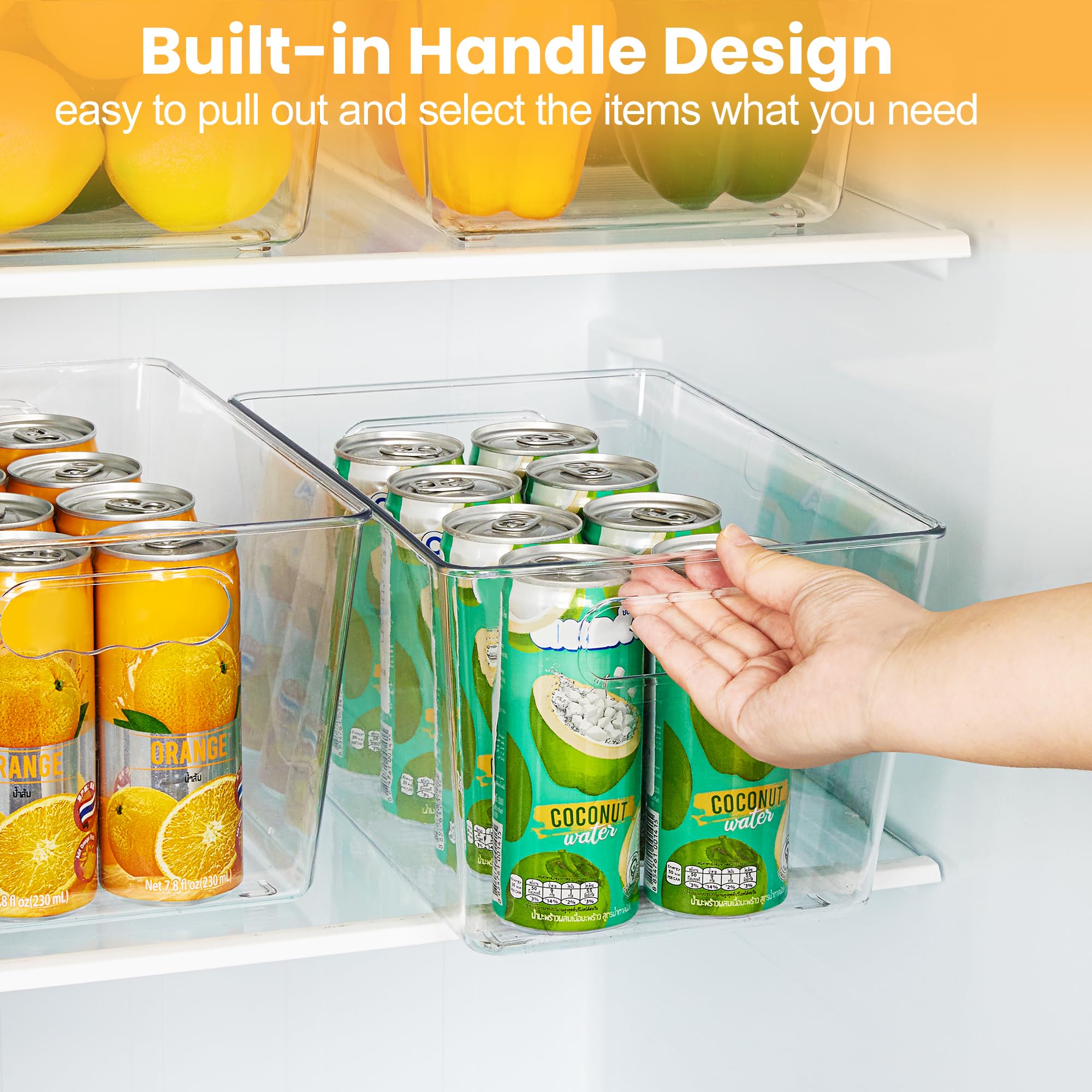 YIHONG 8 Pack Clear Plastic Storage Bins with Handles - Pantry Organizer Containers for Kitchen, Freezer, Cabinet & Closet Organization | Perfect for Food Storage, Home Decluttering & Space Saving Solutions