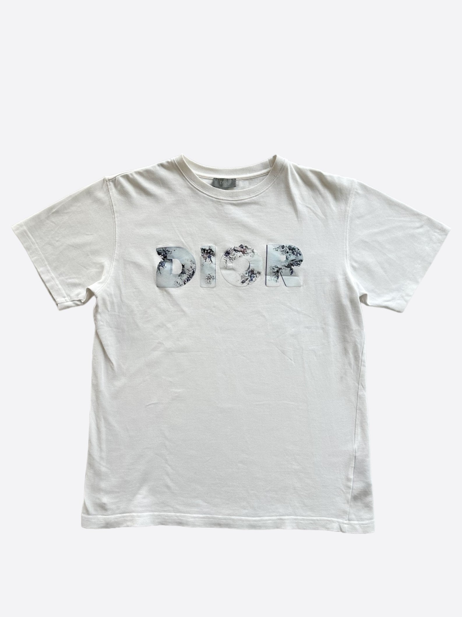 Dior Daniel Arsham White & Blue Logo T-Shirt for Men - Limited Edition Designer Cotton Tee | Perfect for Casual Wear, Street Style & Luxury Fashion Outfits