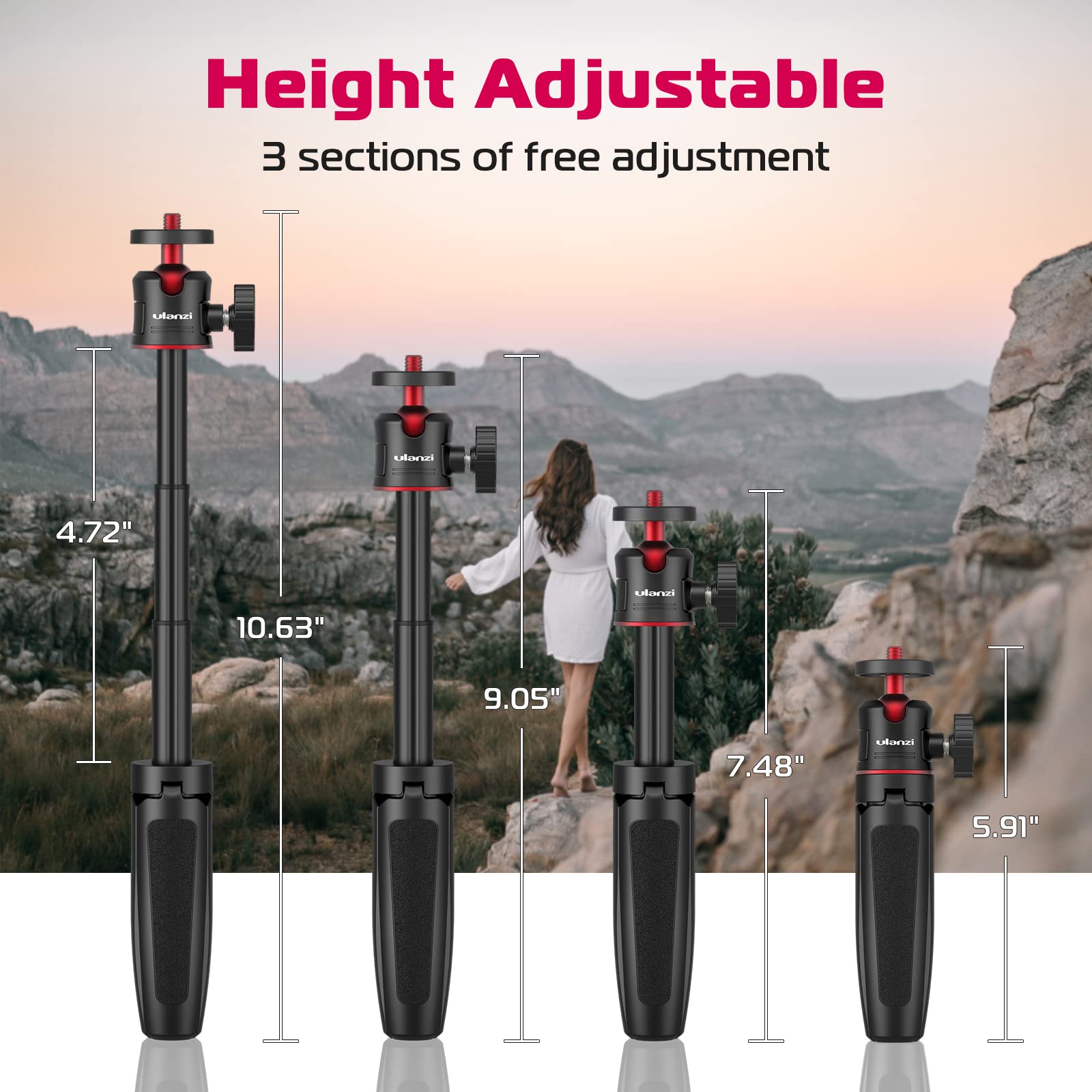 ULANZI Magnetic Phone Tripod Stand with 360° Ball Head - Portable Extendable Selfie Stick & Grip Compatible with iPhone 16/15/14/13/12 & MagSafe Cases | Perfect for Vlogging, Travel, Live Streaming & Hands-Free Video Calls