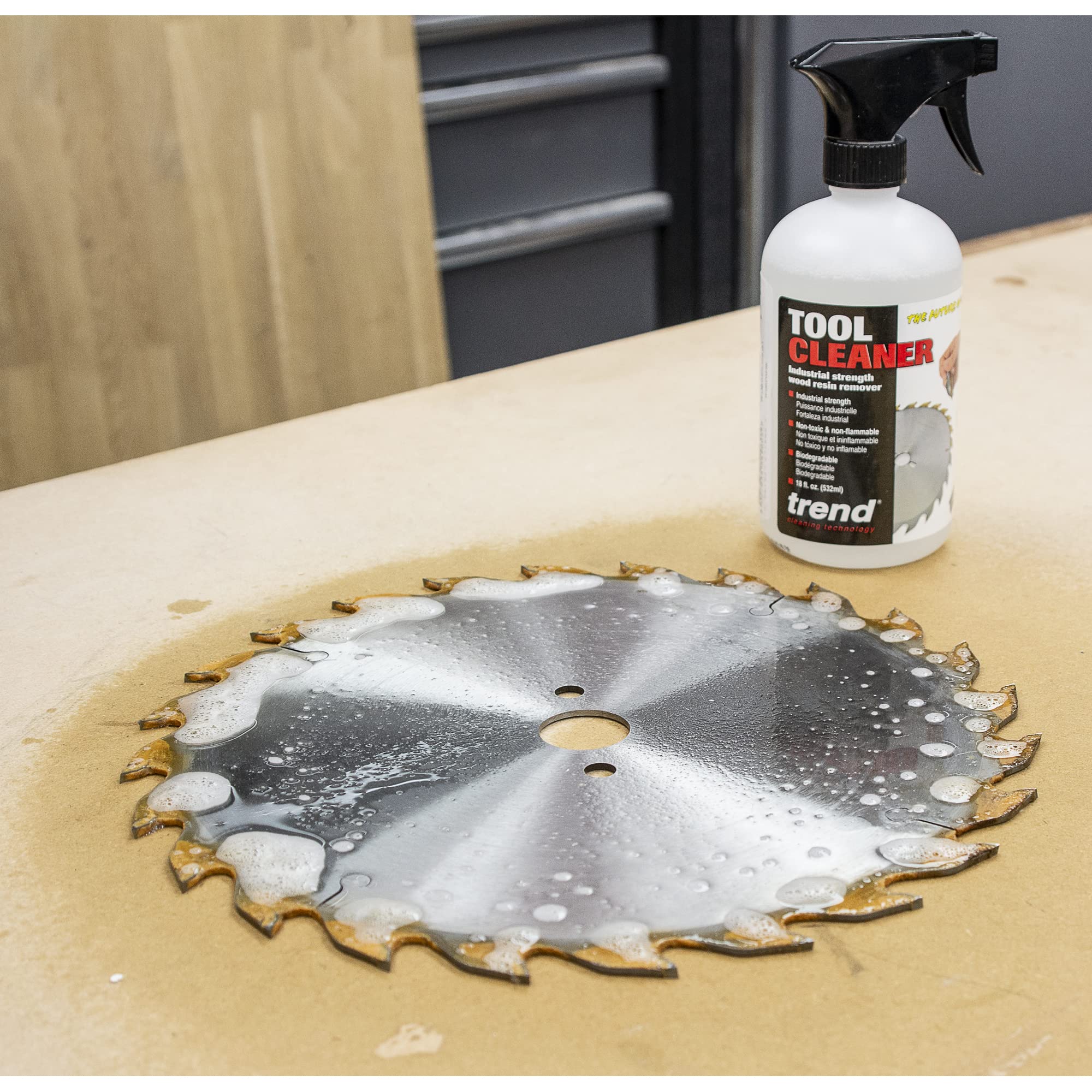 Trend Tool & Bit Cleaner - Industrial Strength Wood & Resin Remover (18 fl oz) - Heavy-Duty Cleaning Solution for Woodworking, CNC Bits & Power Tools - Perfect for Workshop, Garage & DIY Projects
