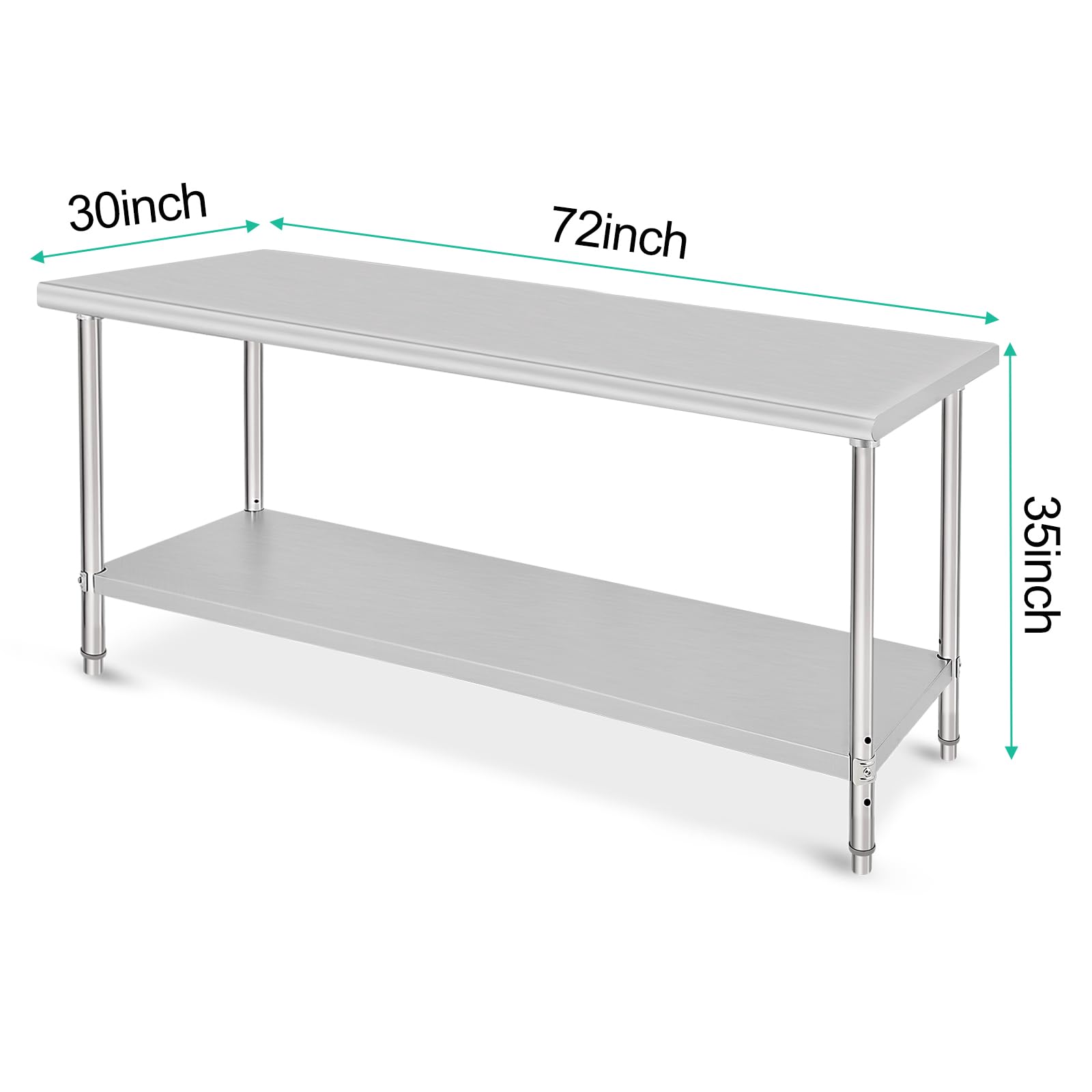 NSF Certified 72x30x35 Inch Stainless Steel Commercial Prep Table with Undershelf - Heavy Duty Food Preparation Workstation for Restaurant, Kitchen, Hotel & Catering | Ideal for Chopping, Baking & Food Service