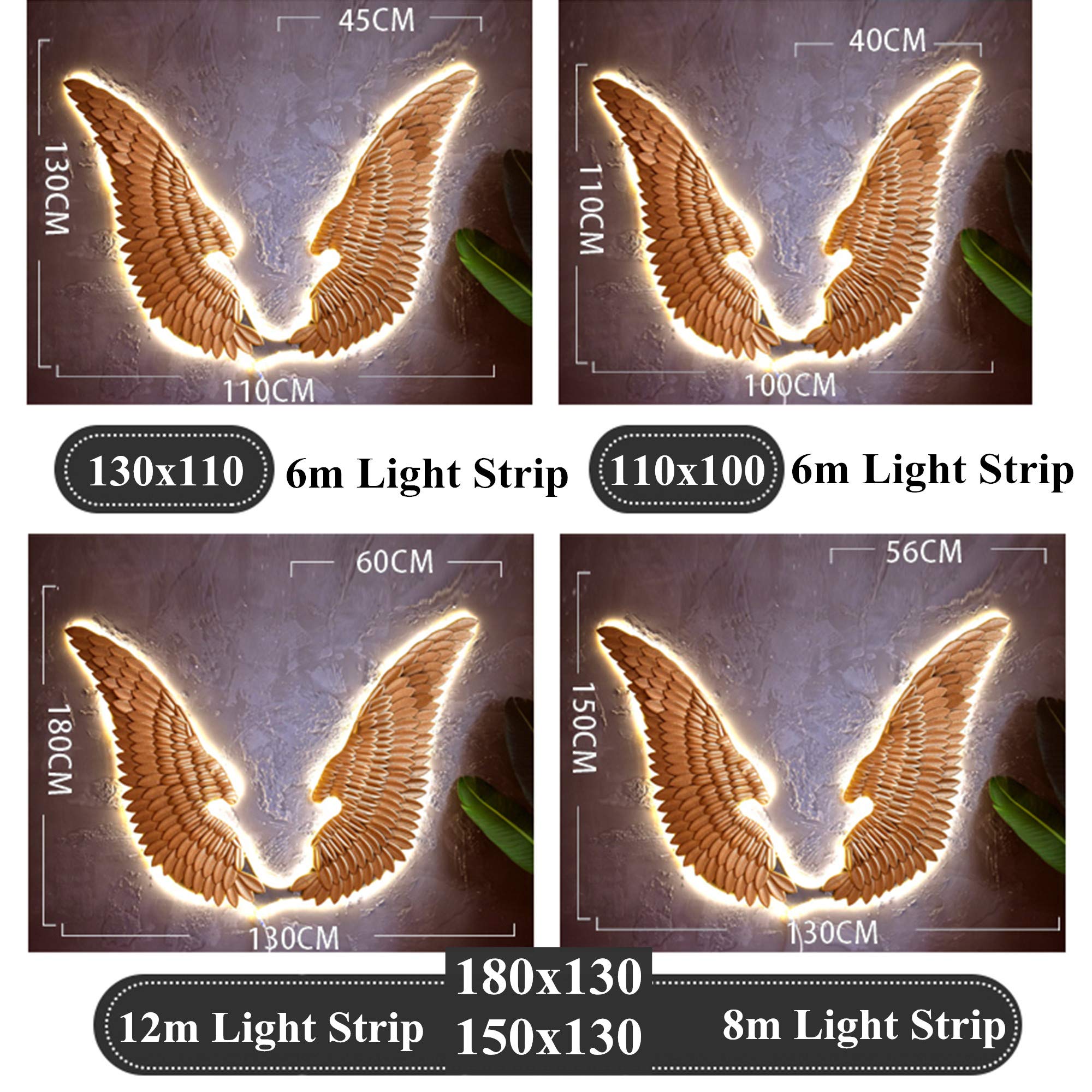 3D LED Angel Wing Metal Wall Art - Gold Wrought Iron Sculpture with Neon Lights for Beer Bar, Wedding, Party & Christmas Decor (110x100cm) - Perfect for Home, Restaurant, and Event Wall Decoration