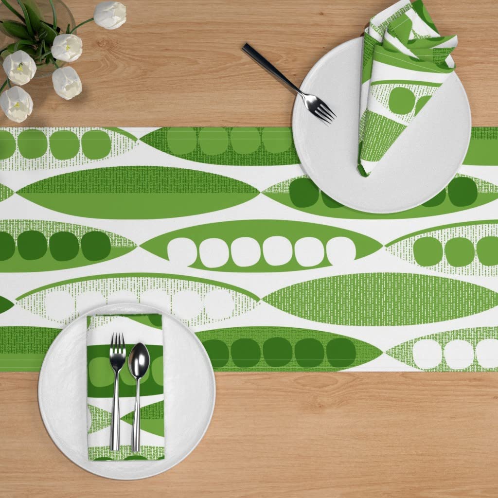 Pod Mod Modern Green Mid Century Vegetable Print Cotton Sateen Table Runner - 108 Inch Custom Table Linen for Dining Room Decor & Wedding Reception