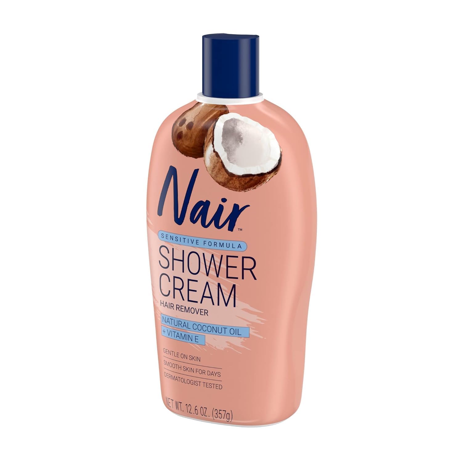 Nair Sensitive Formula Shower Cream Hair Remover with Coconut Oil & Vitamin E - 12.6oz (2 Pack) - Gentle Hair Removal for Legs, Arms & Bikini Area - Perfect for Sensitive Skin & Smooth Results