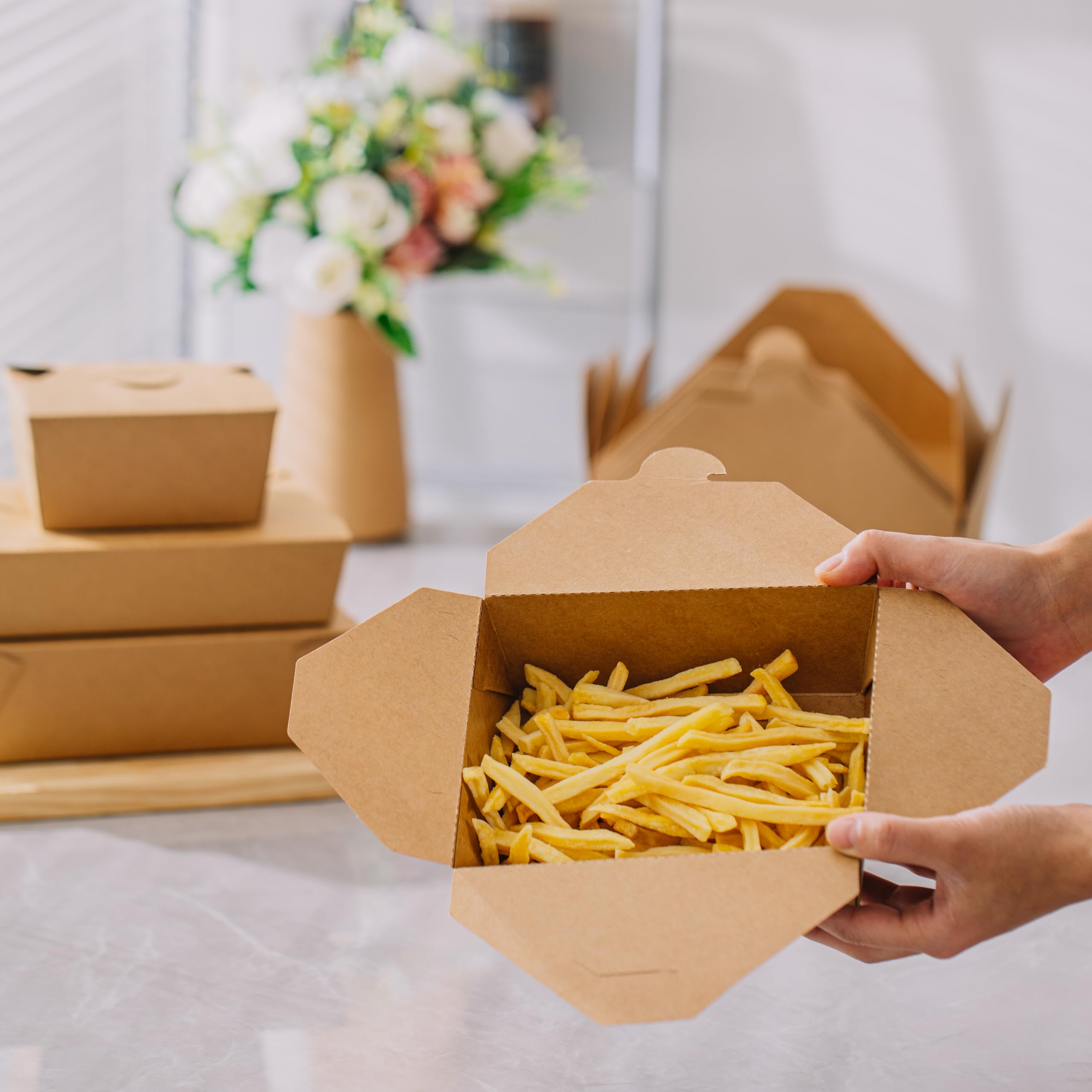25-Pack Disposable Kraft Microwavable Food Containers with Lids - 45oz Folded Paper Takeout Boxes for Meal Prep, Catering & Restaurant Use - Freezer Safe & Eco-Friendly - Perfect for Home Baking, Food Storage & Party Packaging