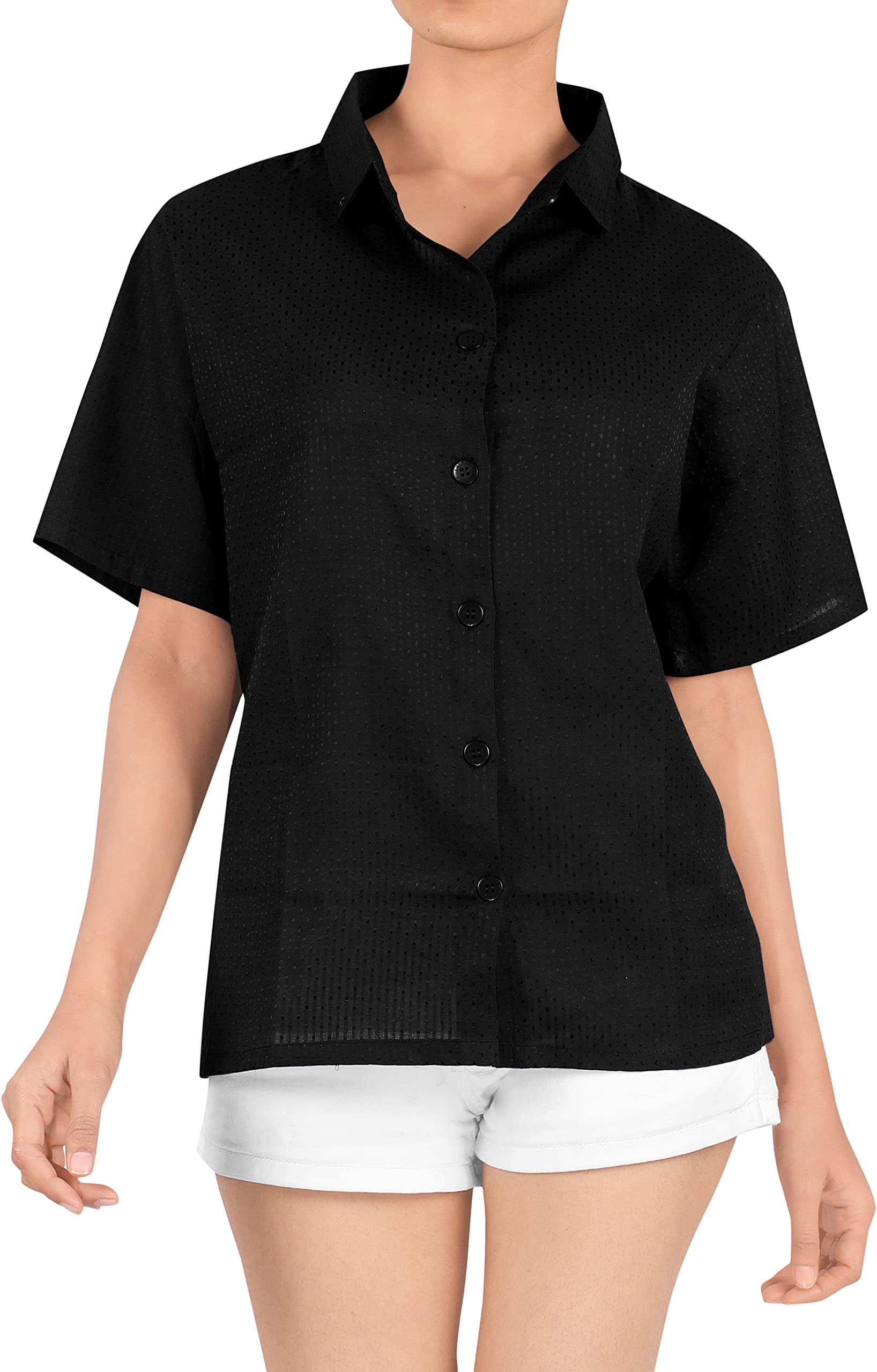 LA LEELA Women's Hawaiian Floral Beach Shirt - Lightweight Summer Blouse for Vacation, Poolside & Tropical Getaways | Boho Chic Cover-Up for Beach Parties, Resorts & Casual Outings