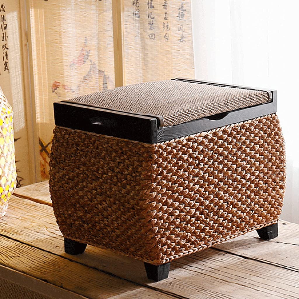 Handmade Woven Wicker Storage Ottoman Bench with Lid - Rattan Storage Organizer Box for Living Room, Bedroom & End of Bed - Multi-Functional Storage Chest Trunk (Brown) | Perfect for Home Organization, Extra Seating & Stylish Decor