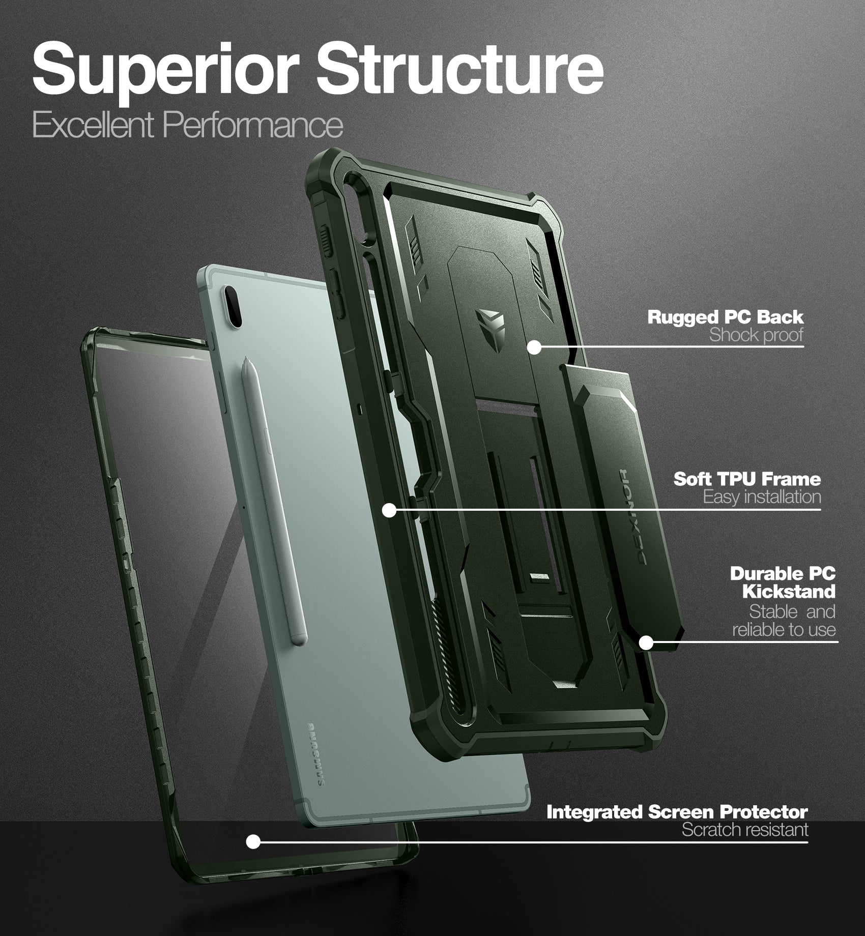 Durable Samsung Galaxy Tab S7 Plus/S8 Plus Tablet Case with Screen Protector, Heavy Duty Shockproof Rugged Cover with Kickstand & S Pen Holder - Perfect for Work, Travel, and Outdoor Use
