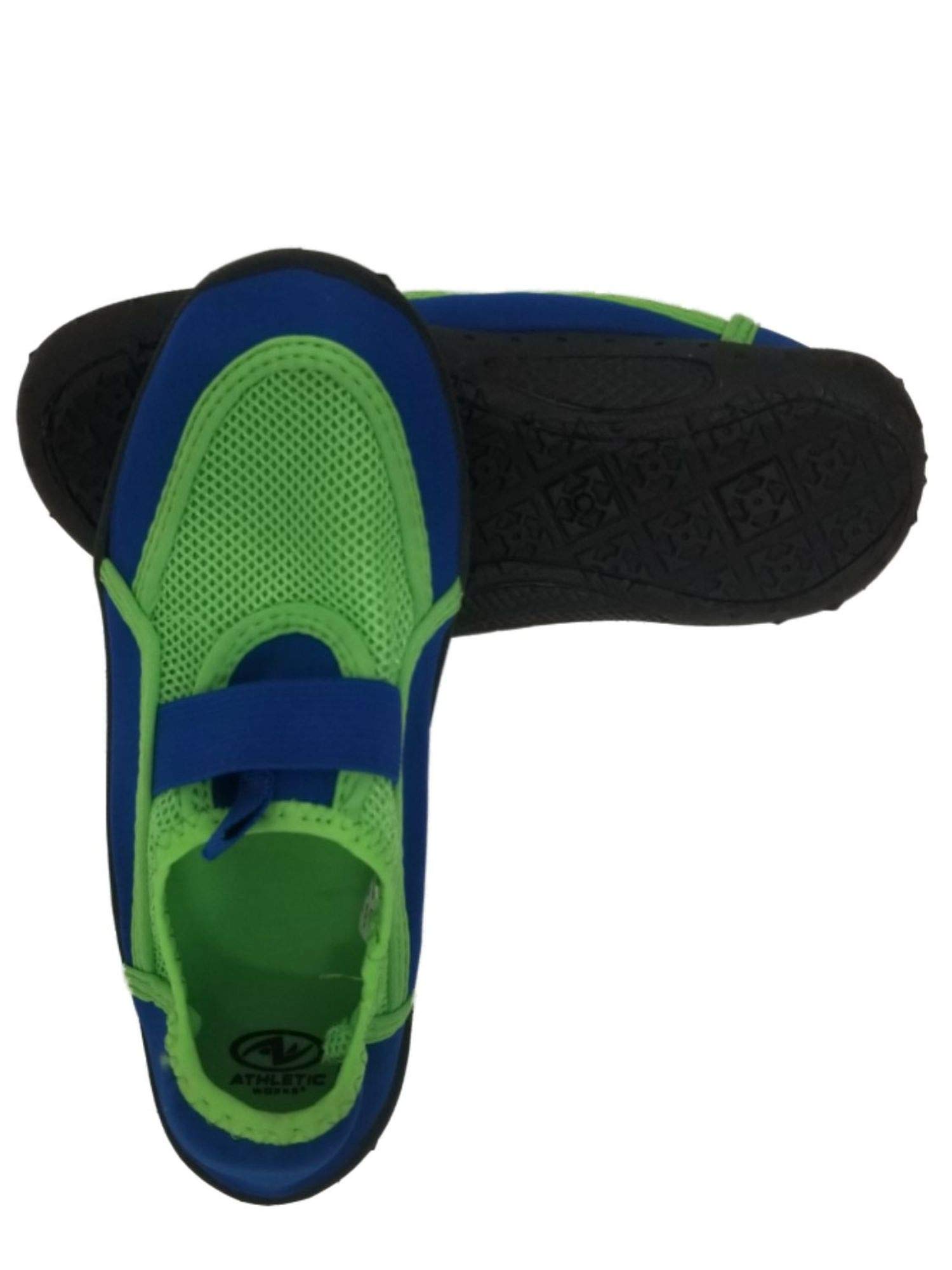 Athletic Works Boys' Quick-Dry Aqua Socks - Green & Blue Water Shoes for Beach, Pool & Outdoor Activities (Sizes 2-3) | Perfect for Swimming, Surfing & Summer Adventures