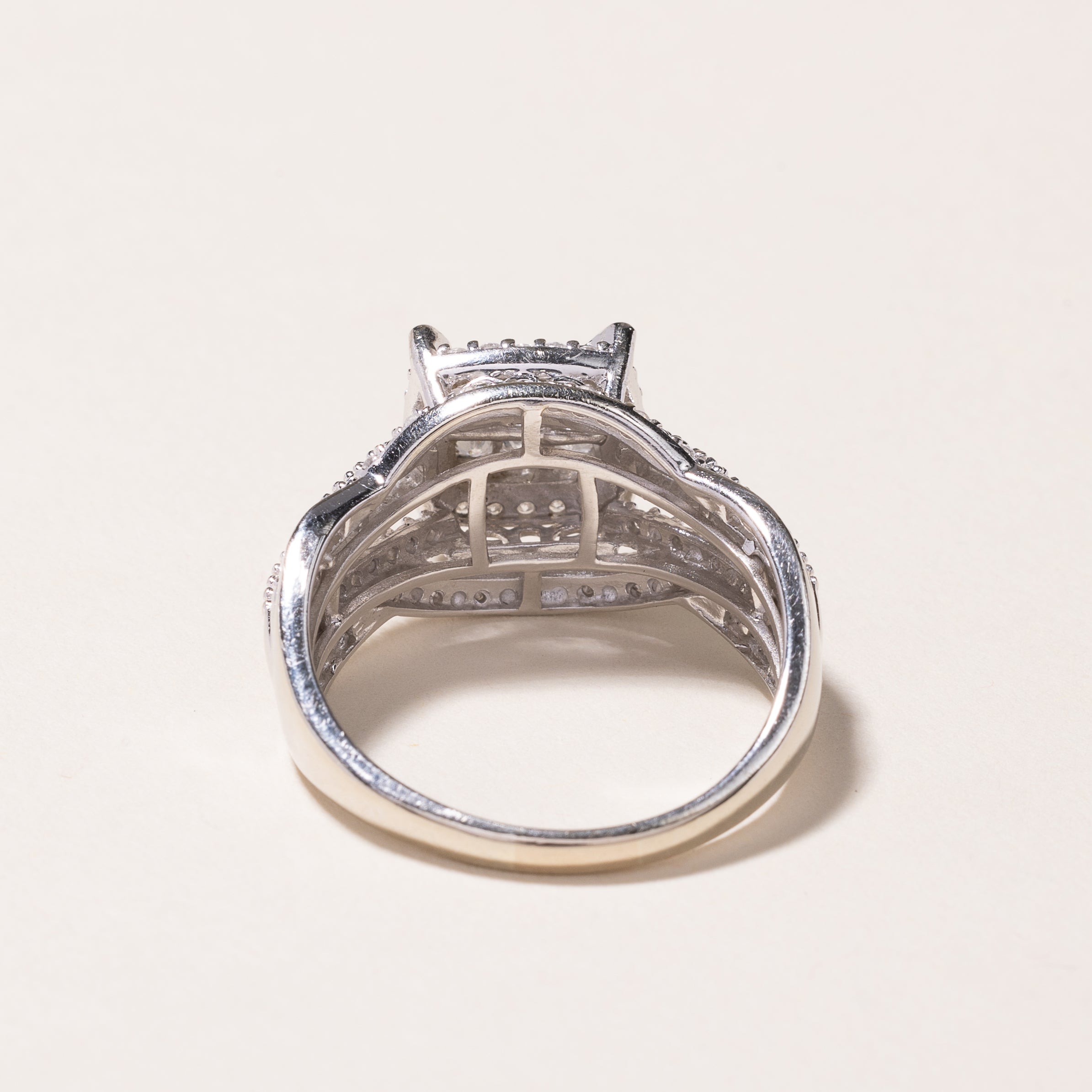 10K White Gold Cluster Diamond Ring - 1.02 Carat Total Weight (CTW) - Size 8.75 - Elegant Wedding, Engagement & Anniversary Jewelry Gift for Women