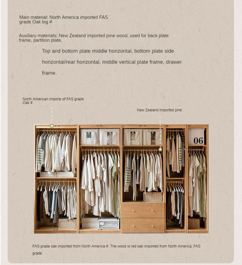 Solid Oak Wood Modern Wardrobe - Customizable Closet Organizer for Bedroom, Walk-in Closet & Home Storage