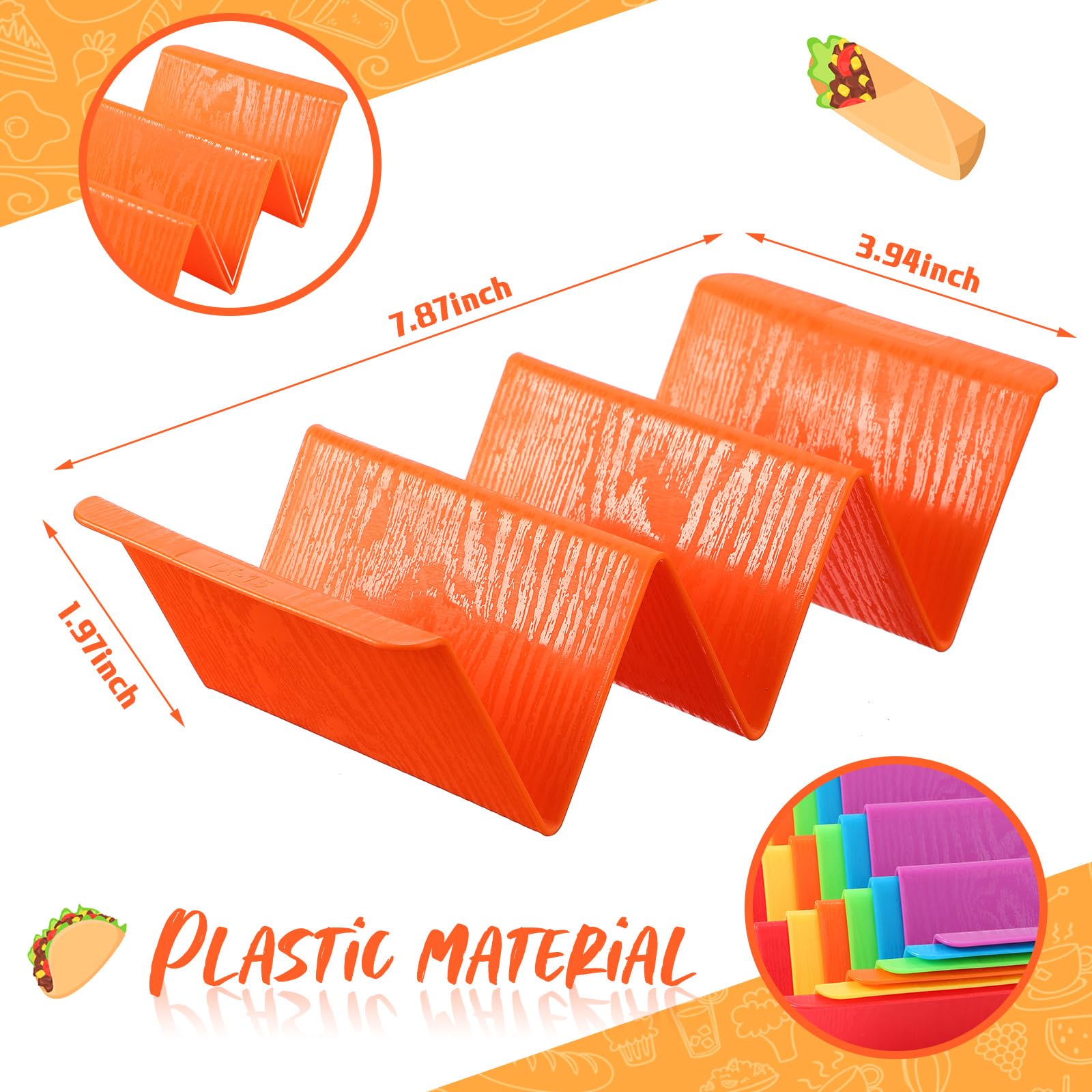 Nuogo 30-Pack Colorful Plastic Taco Holder Stand - Large Taco Tray Plates Holds 2-3 Tacos Each, Sturdy Tortilla Rack Server for Parties, Dishwasher & Microwave Safe - Perfect for Taco Tuesday, Mexican Fiesta & Family Gatherings