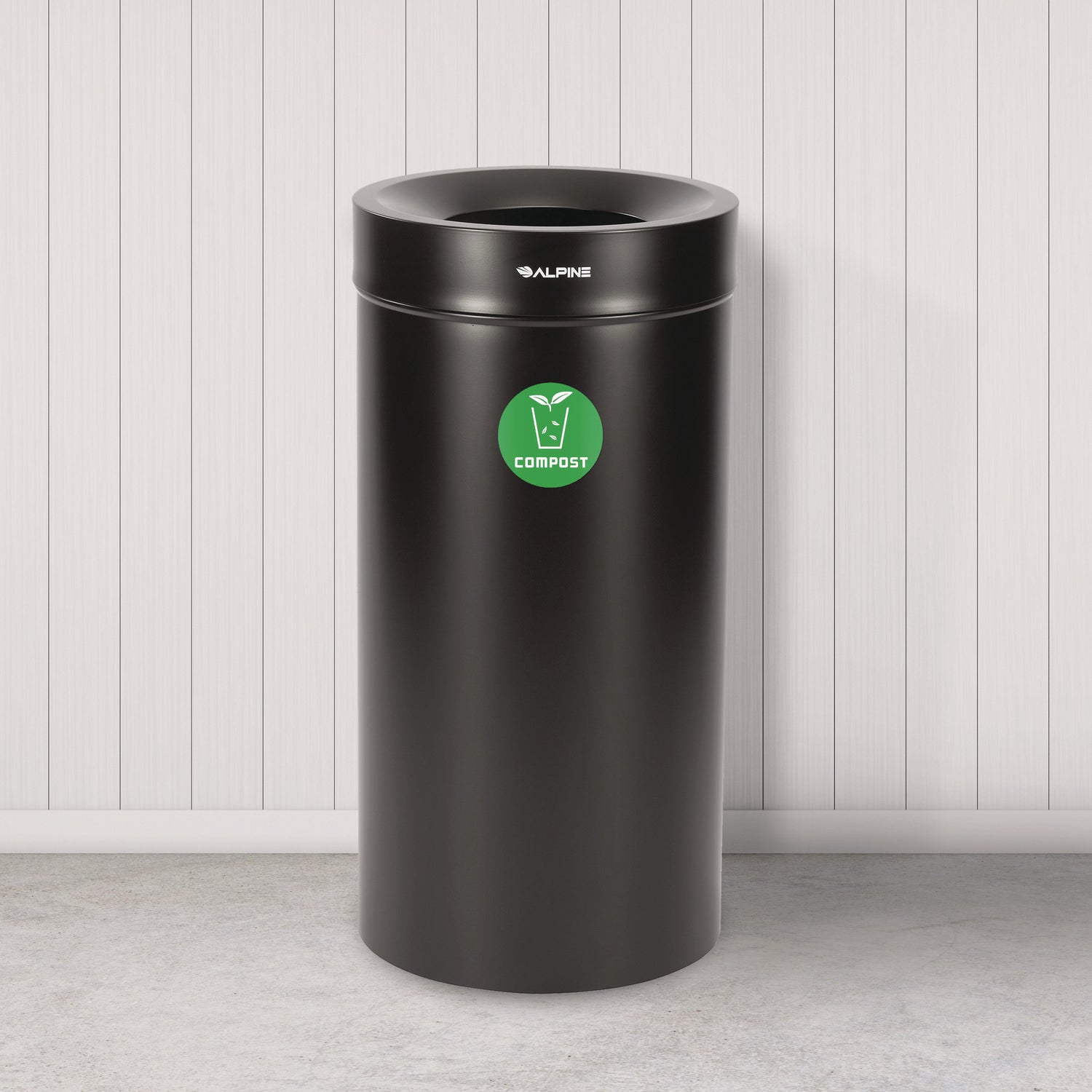 Alpine Industries 27 Gallon Black Stainless Steel Compost Bin for Kitchen & Outdoor - Odor-Free Food Waste Container for Eco-Friendly Composting