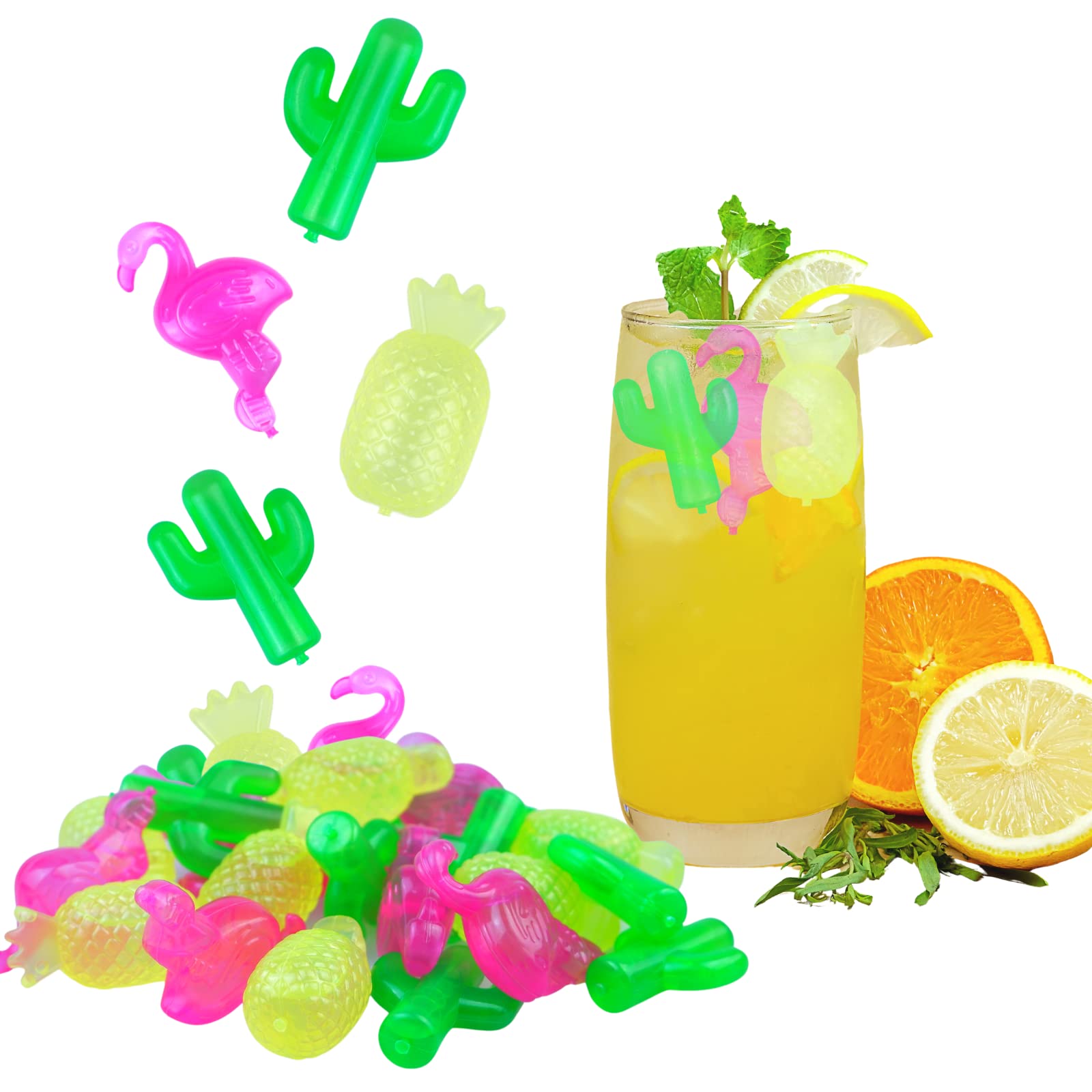 Reusable Plastic Ice Cubes for Drinks - BPA Free, Colorful Refreezable Non-Melting Ice Cubes for Whiskey, Vodka, Cocktails, Beer & Wine - Perfect for Coolers, Coffee & Parties - Washable 24 Pack (Flamingo Design) - Keep Drinks Chilled Without Diluting Flavor