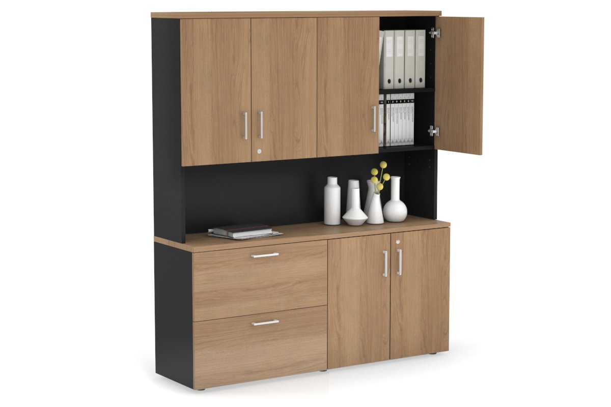 2-Drawer Lateral File Cabinet with 2-Door Cupboard Hutch - Compact Office Storage Solution for Documents & Supplies | Perfect for Home Office, Small Business & Workspace Organization