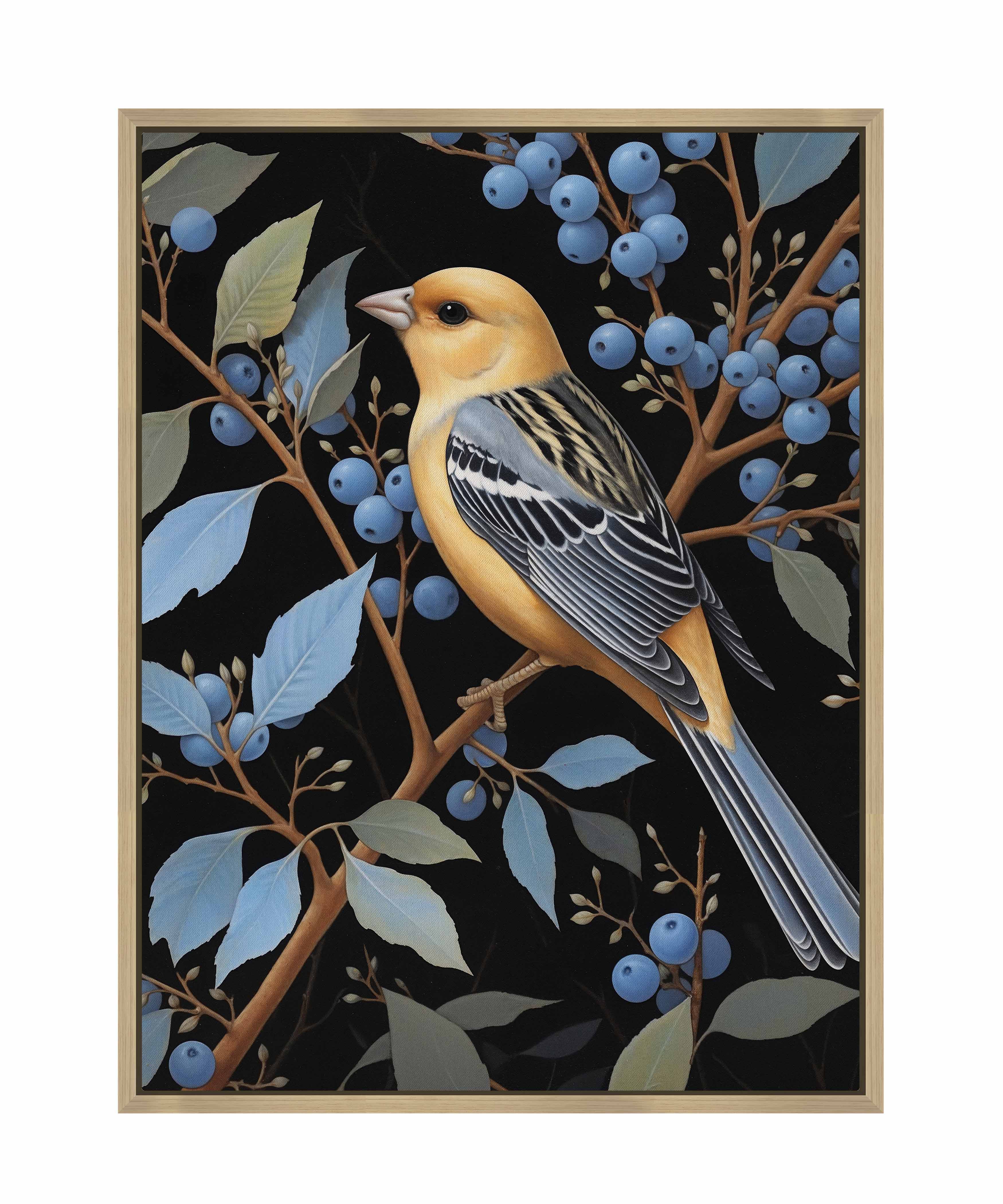 Bounty of Blue Oriole Amidst Berries Gallery Wrapped Canvas - Stunning Nature Wall Art for Living Room, Bedroom & Office Decor