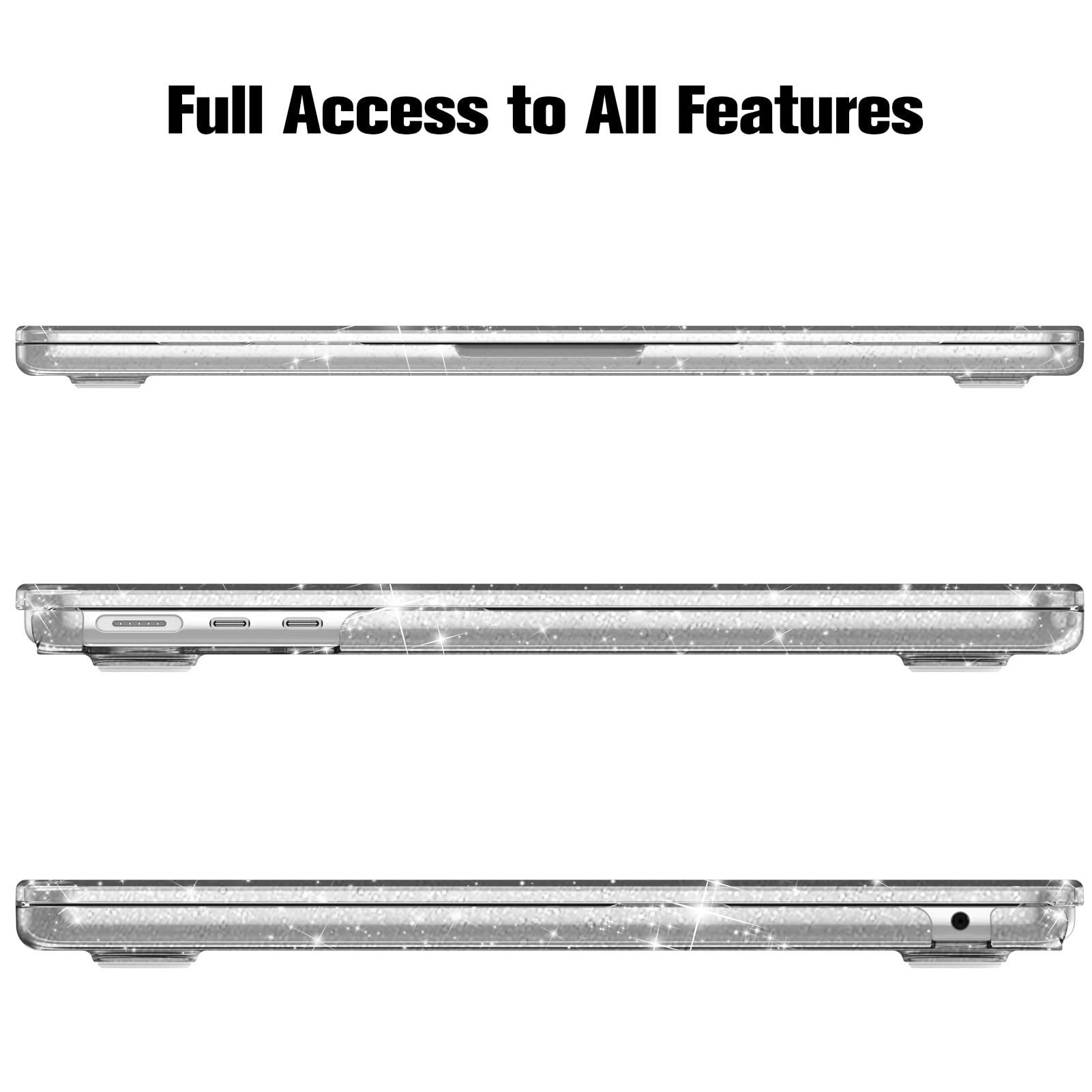 Fintie Protective Hard Shell Case for MacBook Air 13.6 Inch (2022-2025 Models A3240/A3113/A2681) - Snap On Cover Compatible with M2/M3/M4 Chip - Glittering Clear - Perfect for Work, Travel & School Protection