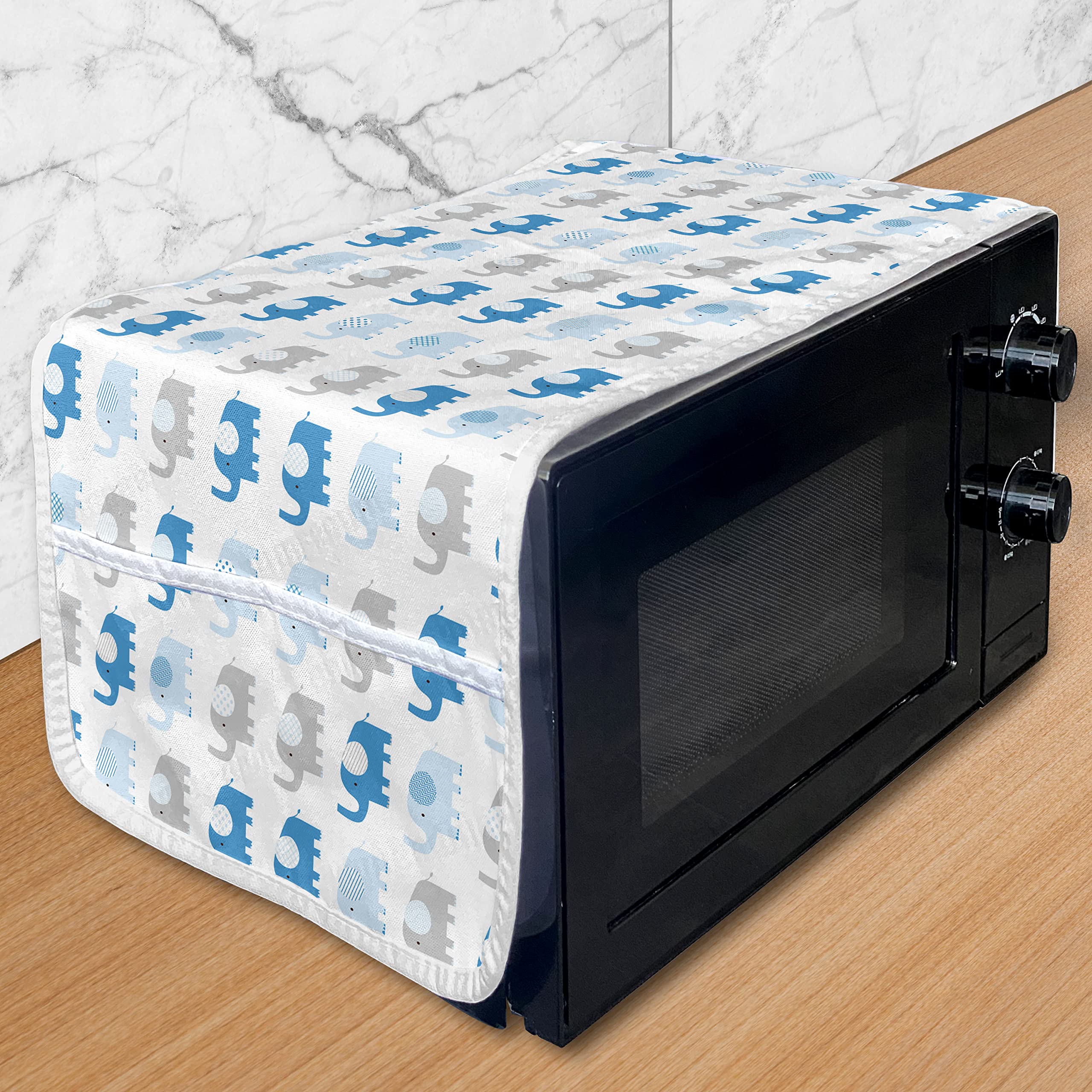 Ambesonne Waterproof Microwave Cover with Elephant Design - Striped Kitchen Organizer with Pockets, 36