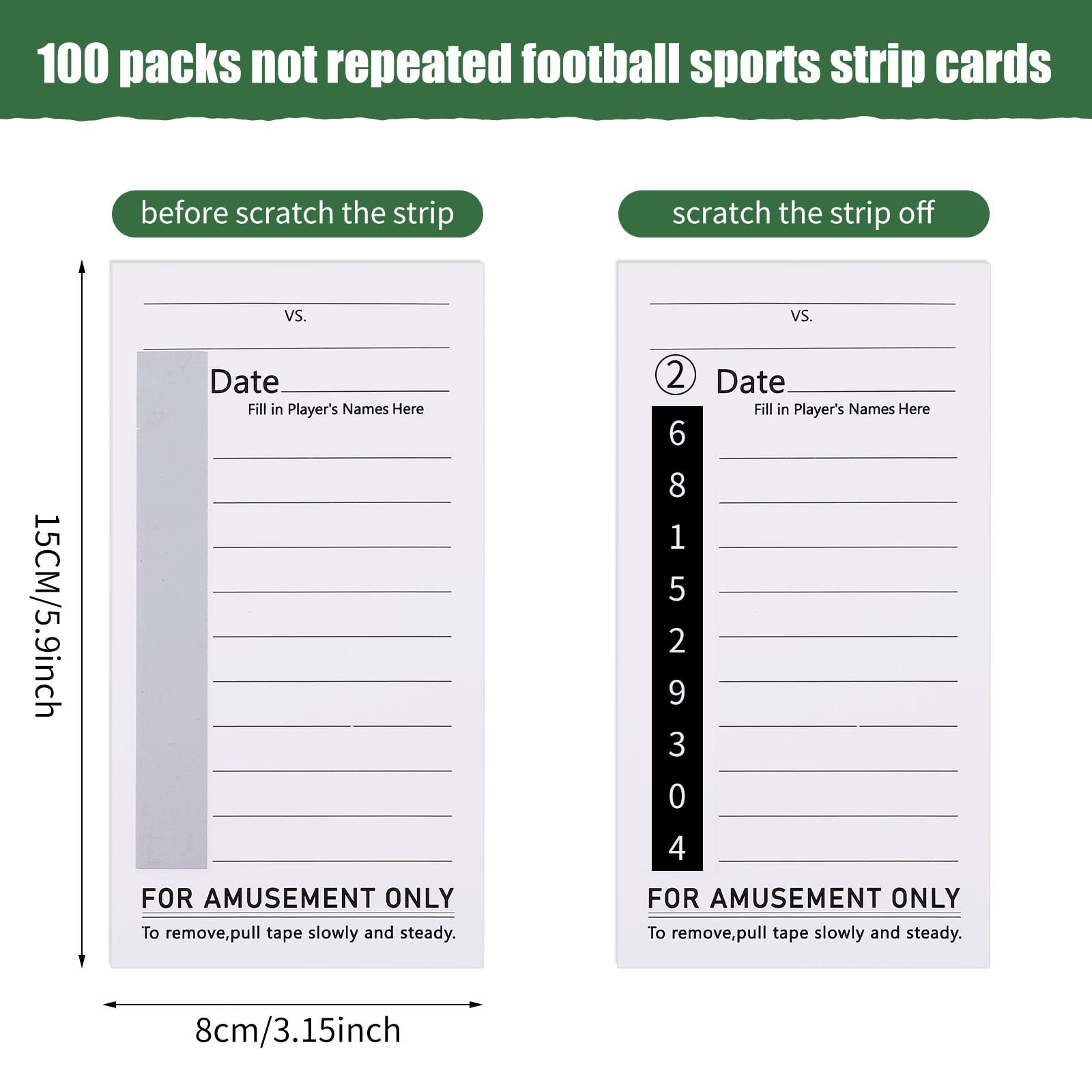 100-Pack 10-Line Football Sports Scratch-Off Cards - Super Bowl Pool Game Strips for Baseball, Boxing & Soccer - Non-Repeating Party Favors for Super Bowl Parties, Sports Bars & Game Nights