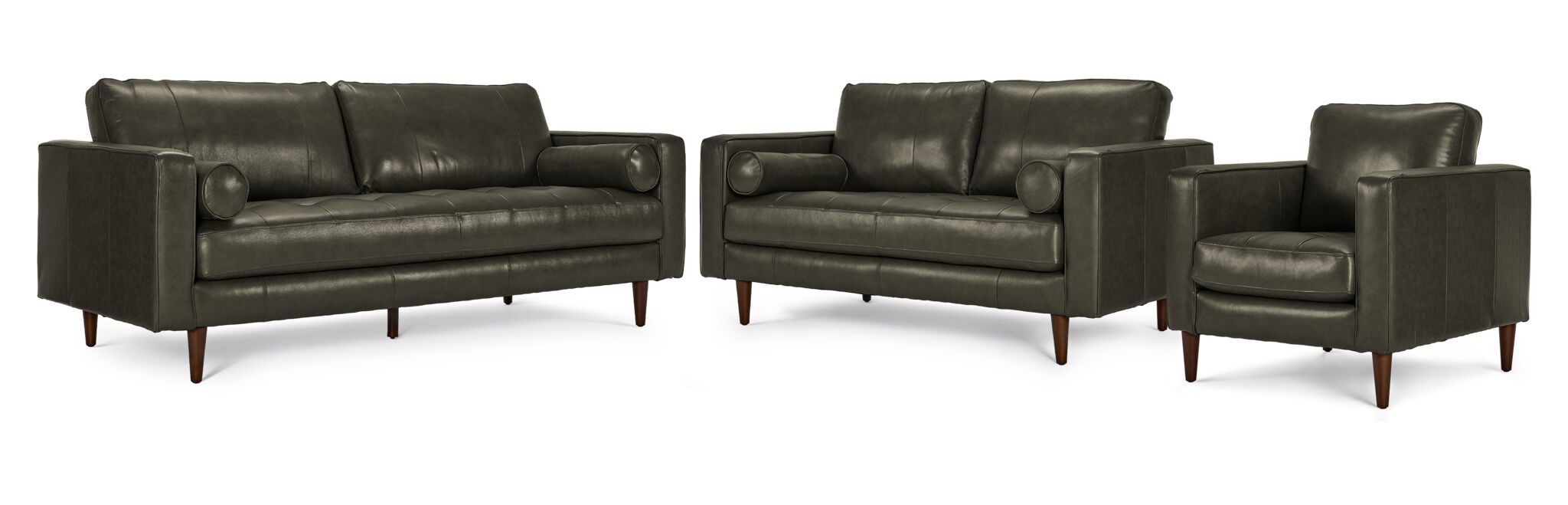 Premium Bari Leather Sofa Set - 3-Piece Loveseat & Chair in Charcoal Gray | Modern Living Room Furniture for Home & Office Comfort