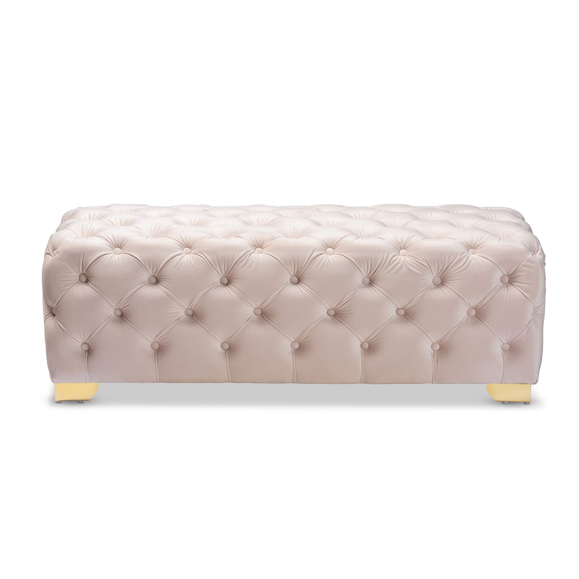 Baxton Studio Light Beige/Gold Ottoman with Storage - Modern Tufted Footrest Stool for Living Room, Bedroom & Office - Versatile Home Decor Accent Piece