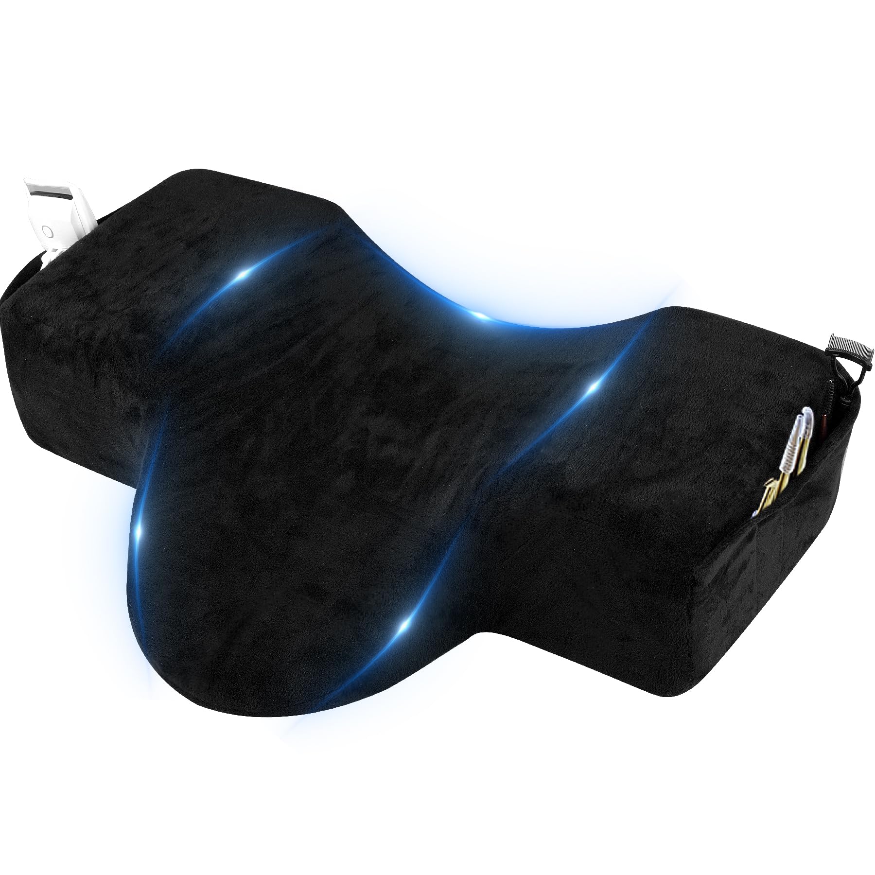IMENE Memory Foam Lash Extension Pillow with Neck & Back Support - Ergonomic Lash Bed Pillow with Velvet Case & Organizer Pockets (Black) | Perfect for Salon Professionals & Home Lash Artists
