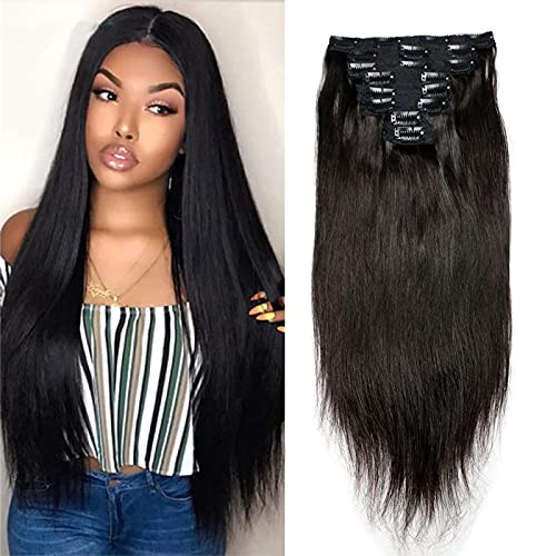Brazilian Remy Human Hair Clip-in Extensions 30 Inch 150g - Silky Straight Full Head Hairpiece in Jet Black & Brown | Perfect for Daily Styling, Parties & Special Occasions