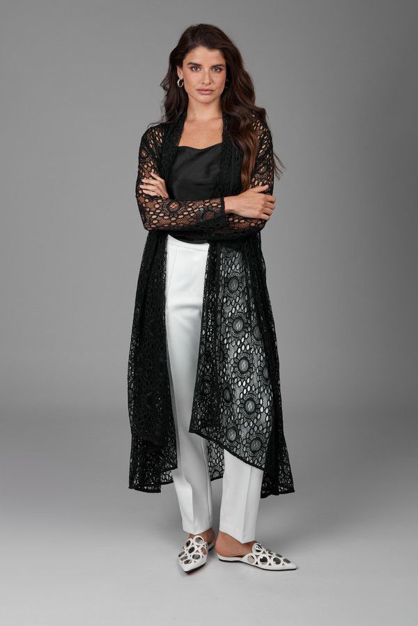Elegant Black Long Lace Kimono Robe for Women - Boho Chic Cover Up, Loungewear & Beach Dress - Perfect for Spa Days, Bridal Party, and Vacation Wear