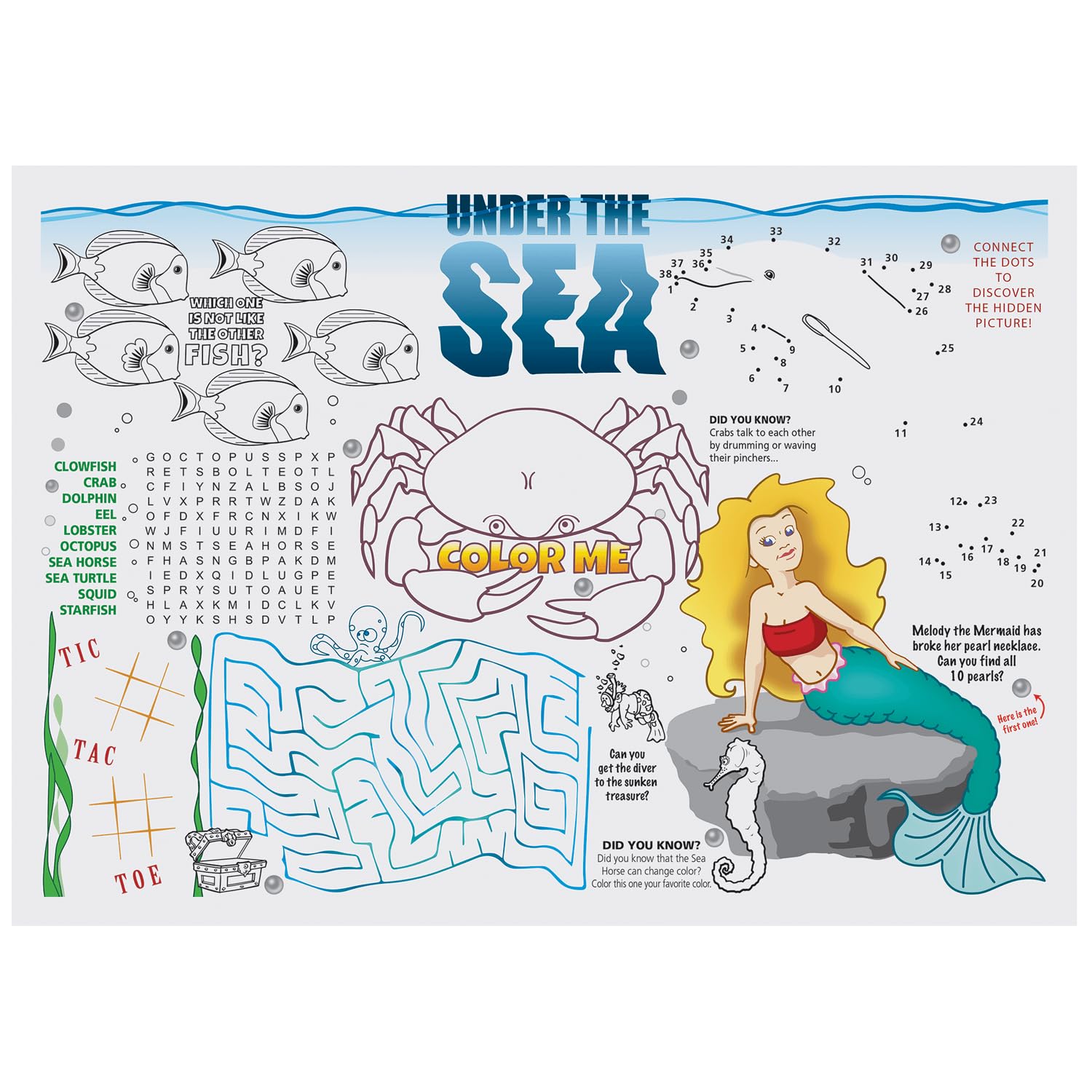 Hoffmaster 702088 Seashore Games Multipack Placemats - 3 Unique Designs, 10