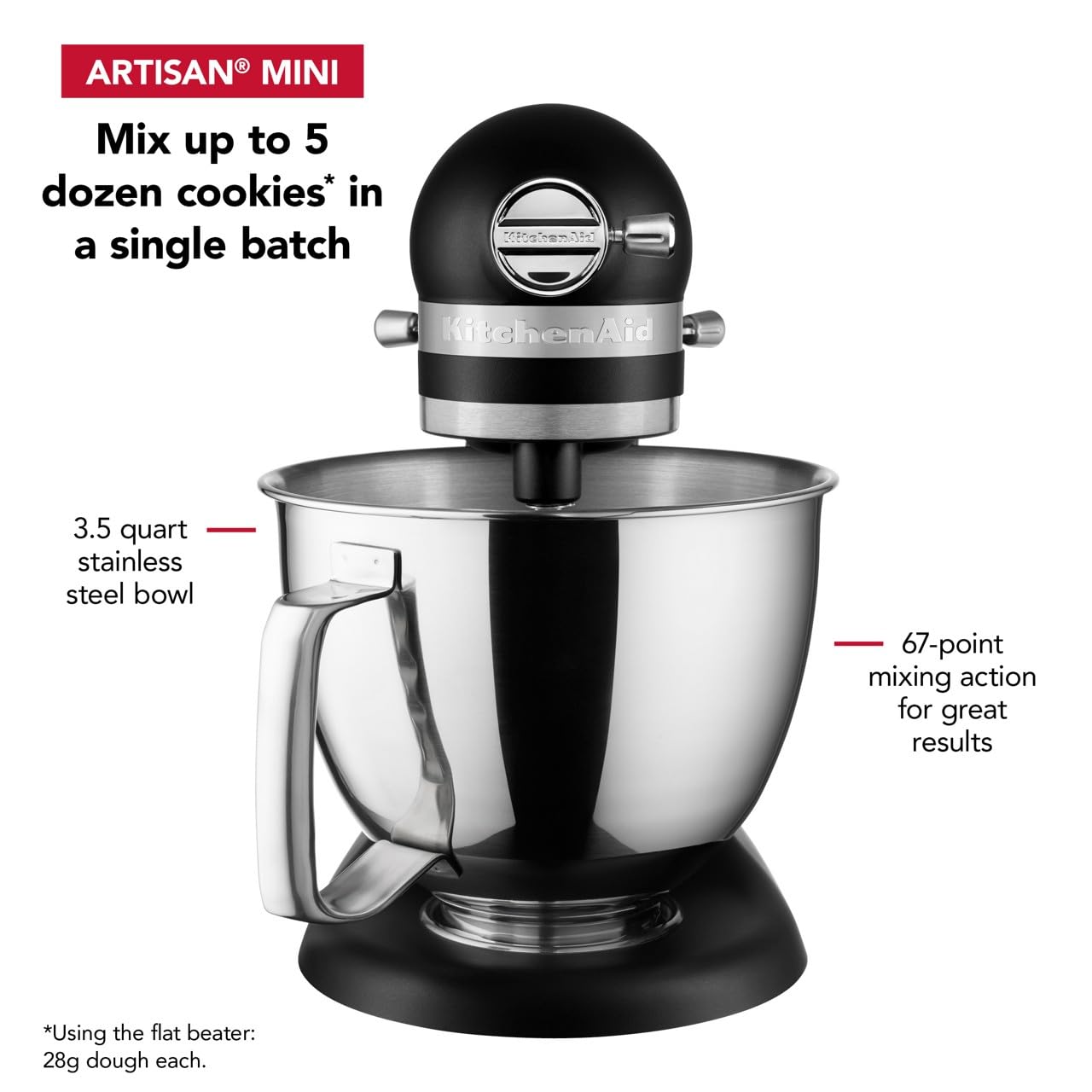 KitchenAid Artisan Mini 3.5 Quart Tilt-Head Stand Mixer - KSM3316X - Black Matte | Compact Baking Mixer for Small Kitchens | Perfect for Cookies, Cakes & Dough