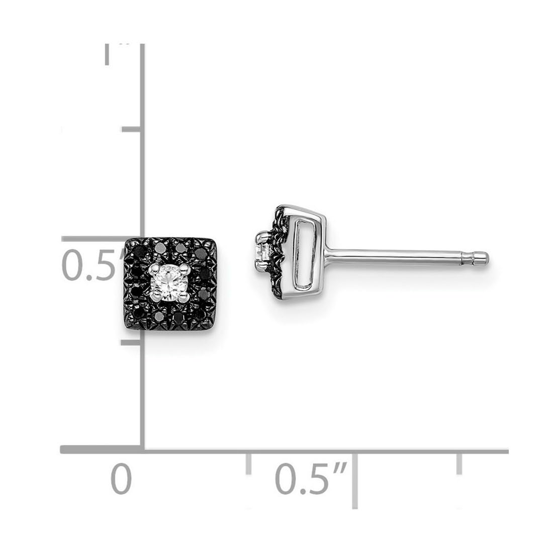 925 Sterling Silver Black & White Diamond Square Stud Earrings for Women - 6x6mm Prong Set, Polished Finish - Perfect for Weddings, Parties & Everyday Elegance