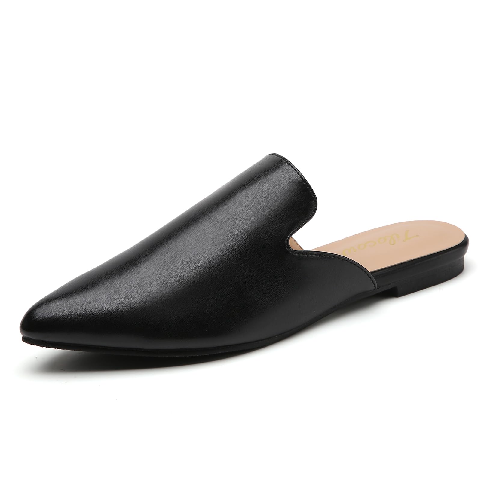 Tliocow Women's Pointed Toe Mules Slip On Backless Loafers - Comfortable Flats for Casual Wear, Office & Outings