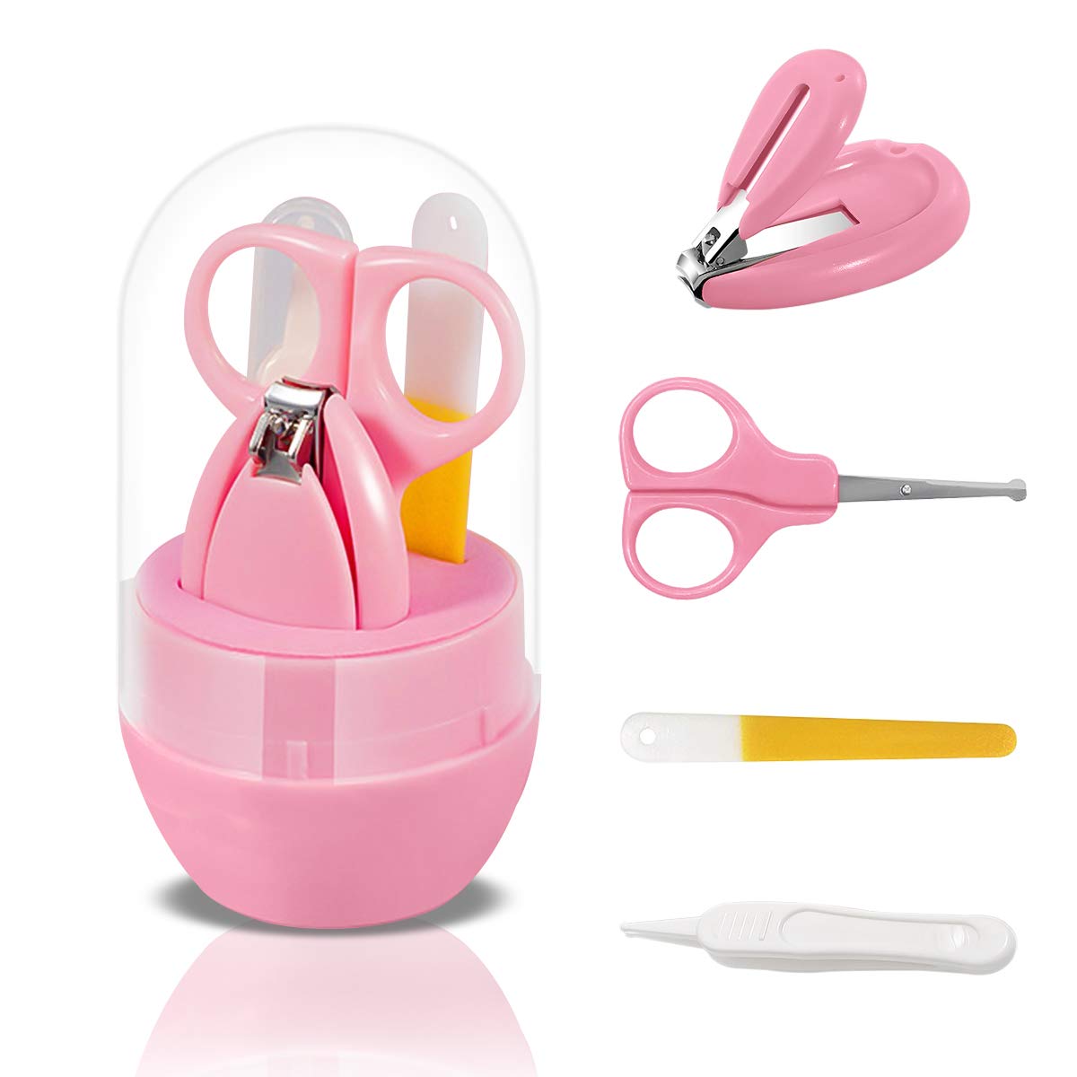 4-in-1 Transparent Lid Baby Nail Care Kit with Nail Clippers, Scissors, File & Tweezers - Safe Grooming Set for Newborns, Infants & Toddlers (Pink) | Perfect for Gentle At-Home Baby Nail Trimming and Care
