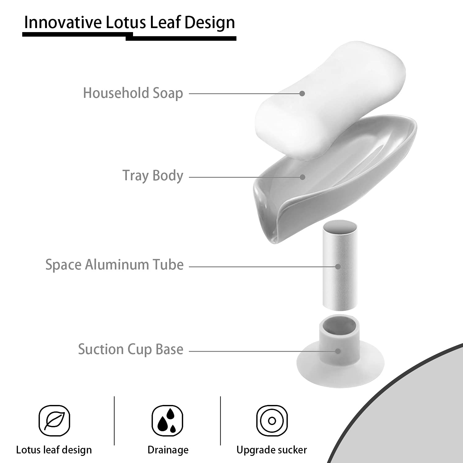 2 Pack Self Draining Soap Holder with Suction Cups - Grey Bar Soap Dish for Bathroom, Kitchen Sink & Shower | Perfect for Keeping Soap Dry and Clean in Wet Areas